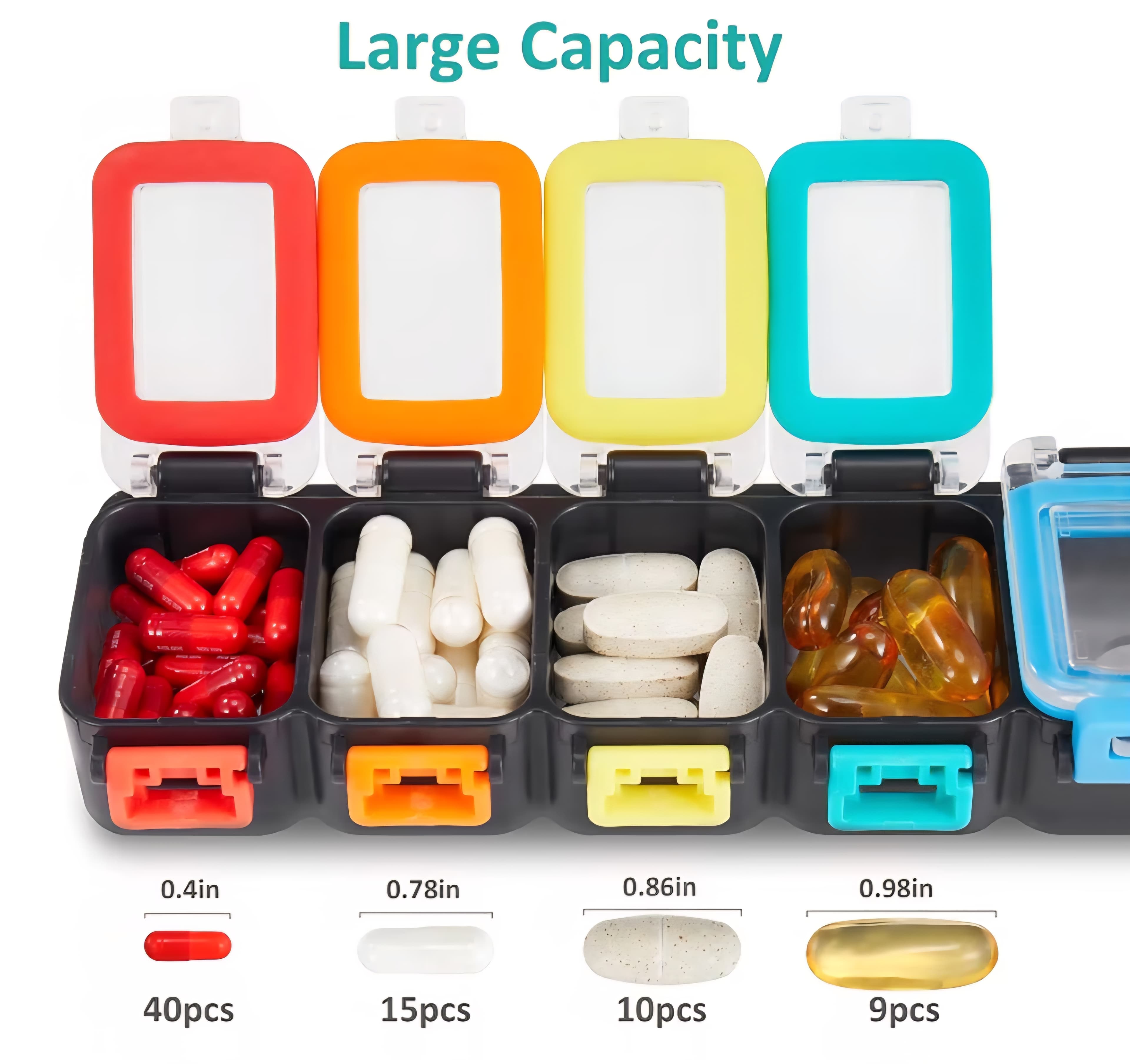 Large Pill Organizer with Safety Buckle - Waterproof - Labels for Customization