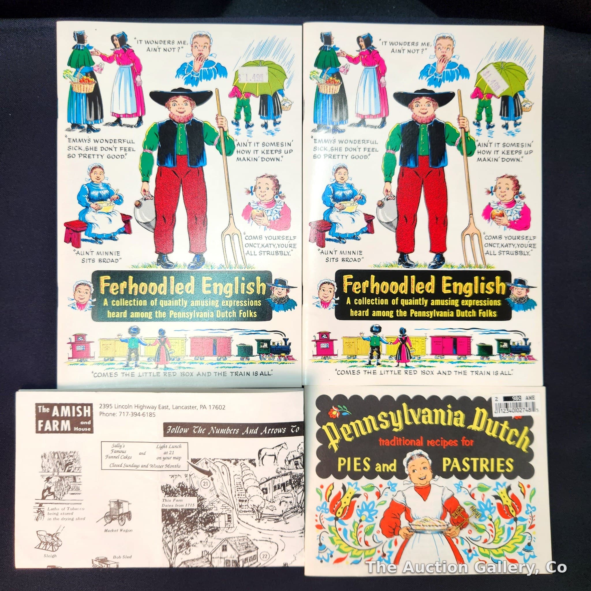 Pennsylvania Dutch Ephemera Lot โ Ferhoodled English, Recipe Booklet, Amish Farm Map