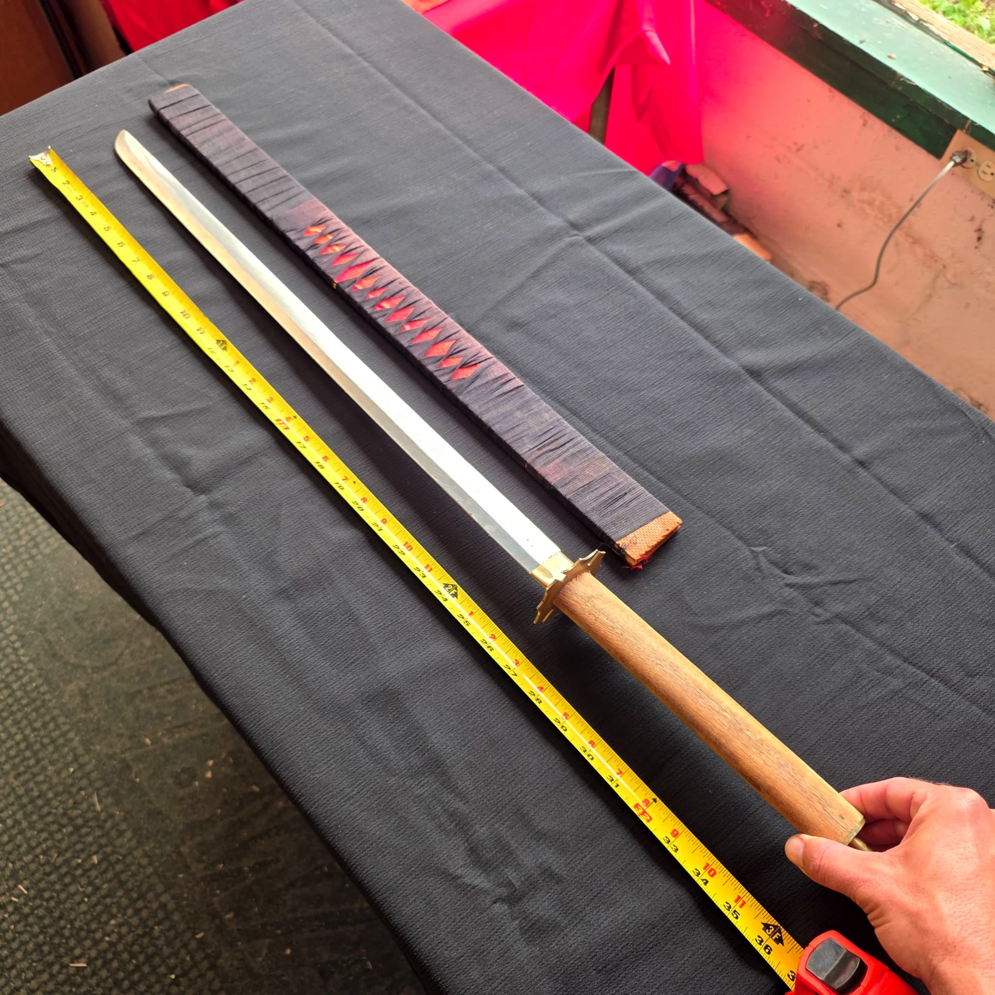 Katana-Style Sword, 36", Wooden Handle & Brass Guard