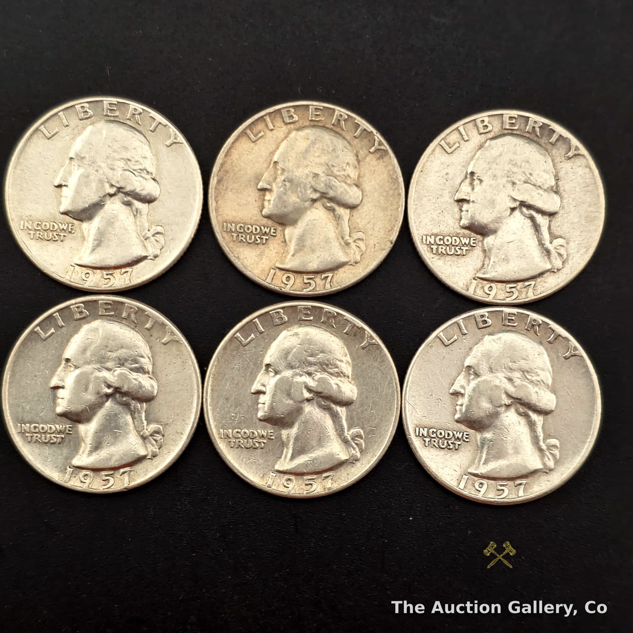 1957-D Washington Silver Quarters, Set of 6, 90% Silver