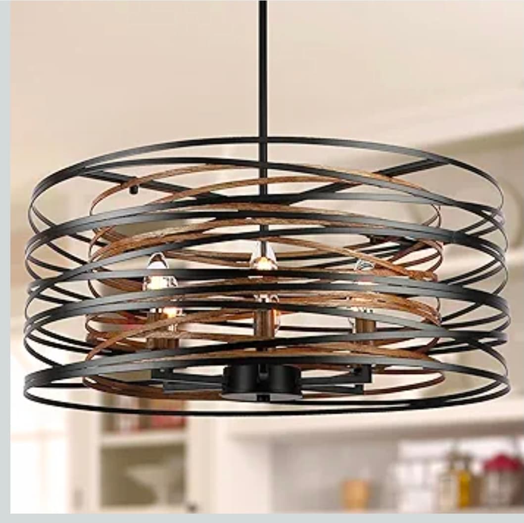 6-Light Dining Room Chandeliers Farmhouse๏ผ23.6" Large Black Farmhouse Chandelier๏ผWood Grain and Vintage Black Dining Room Light Fixture for Kitchen Entryway Living Room