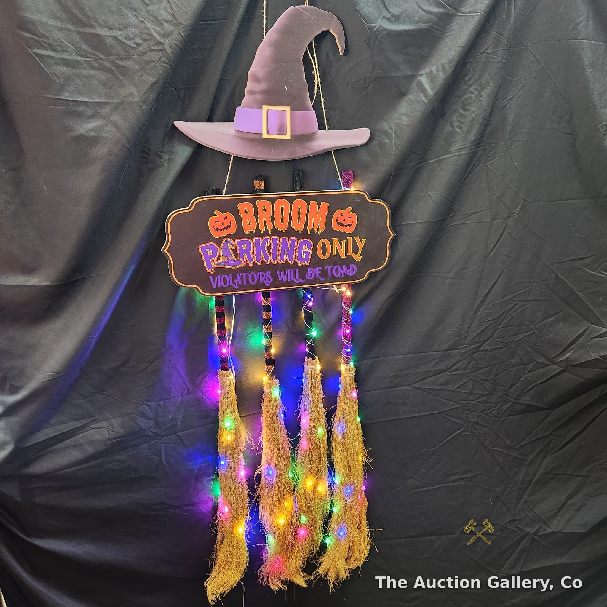 Halloween Lighted Broom Parking Only Hanging Sign Decoration
