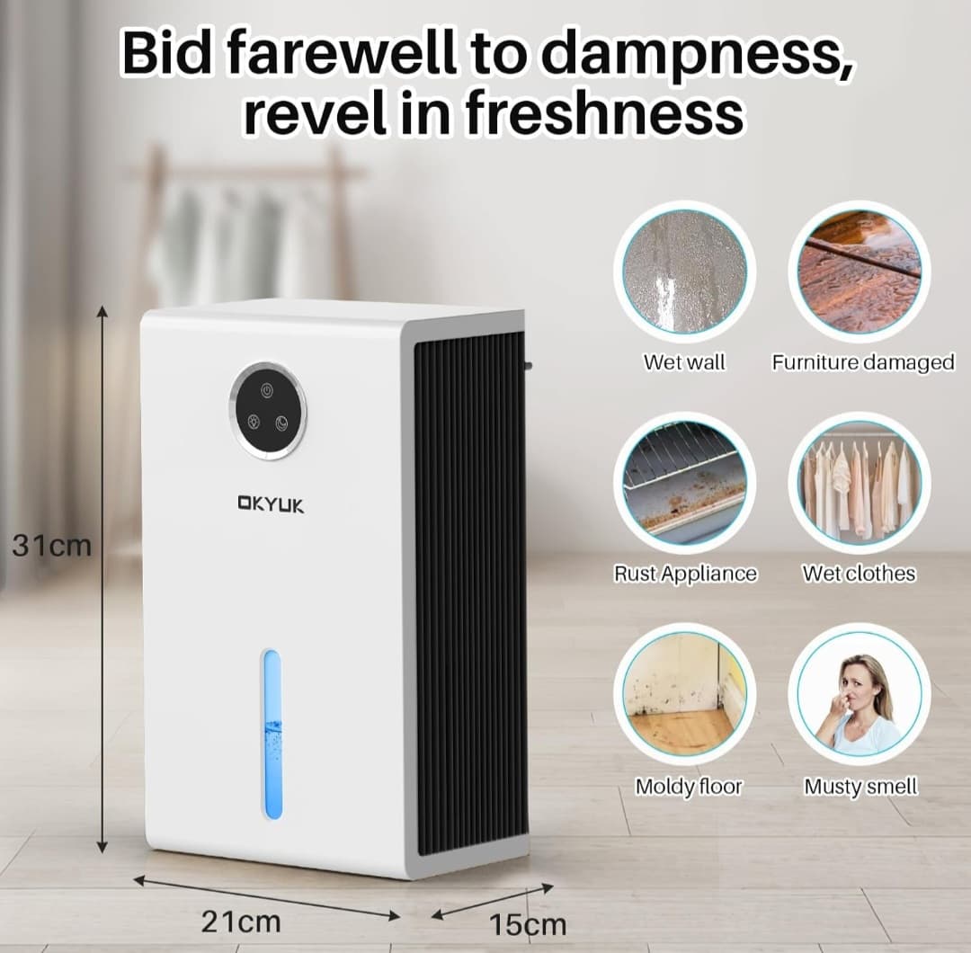 OKYUK Dehumidifier, 95 oz, 1000 sq. ft - 7 Colors LED Light