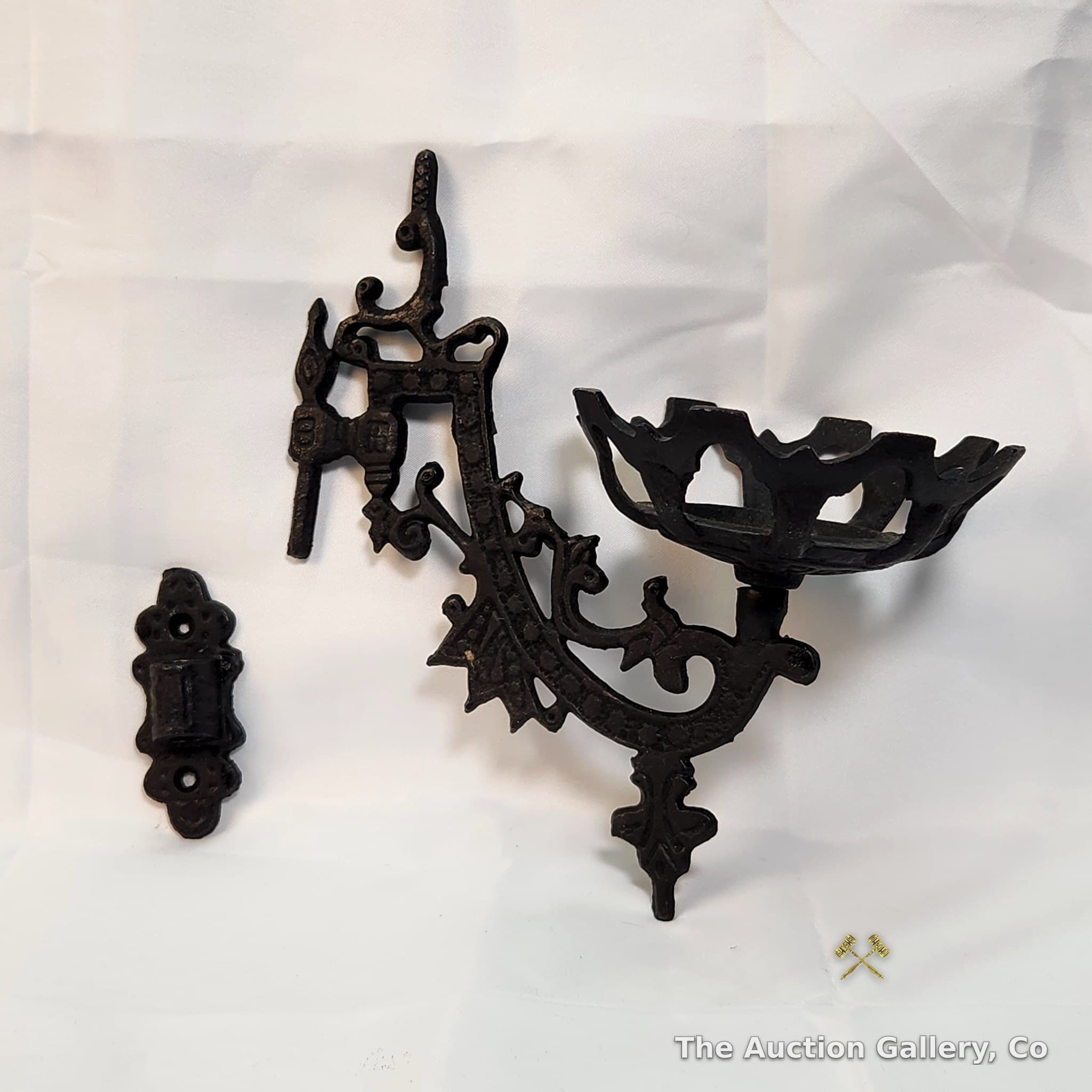 Antique Cast Iron Swing-Arm Wall Sconce with Mounting Plate
