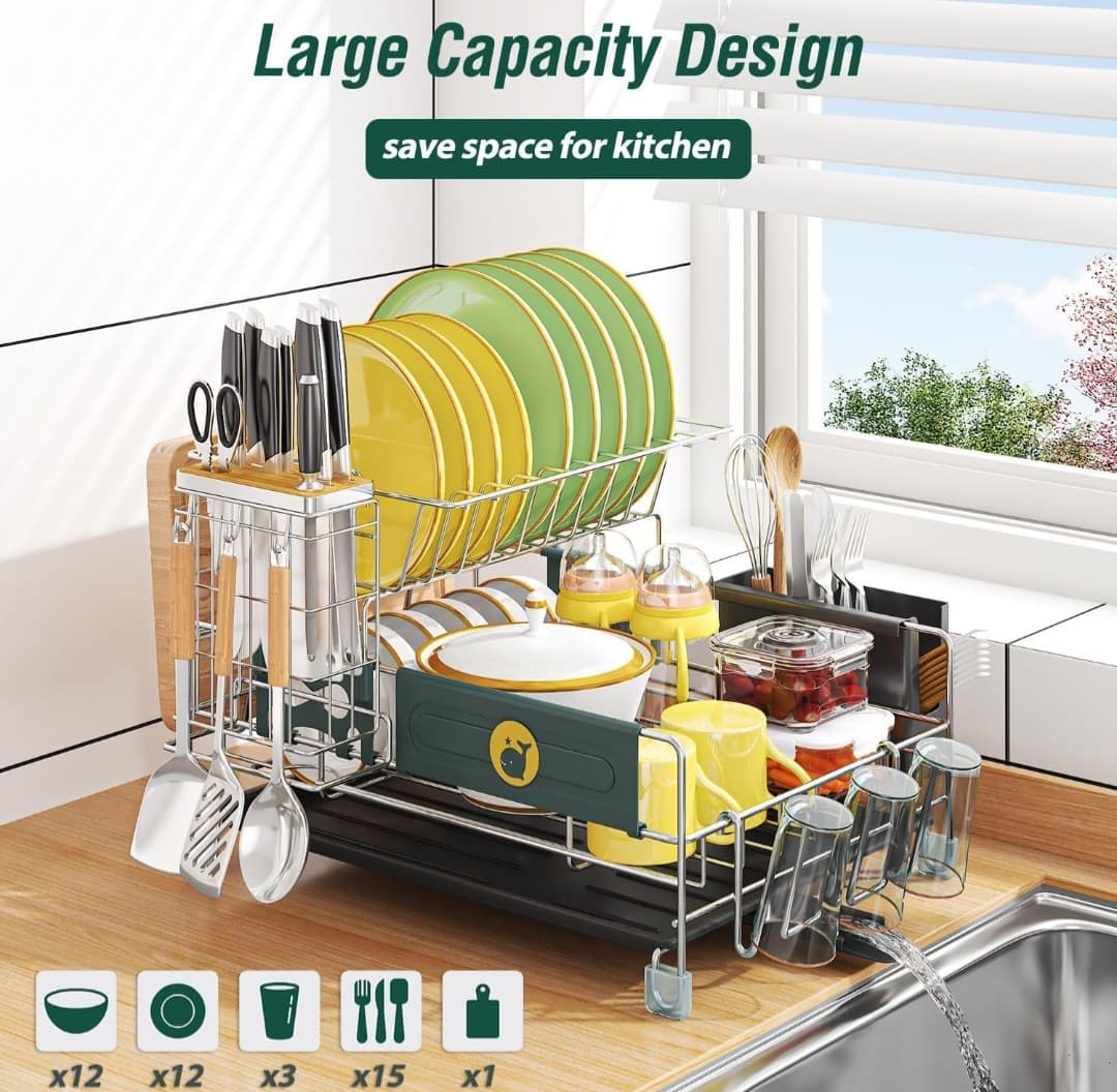 2 Tier Kitchen Drying Rack with Drying Mat