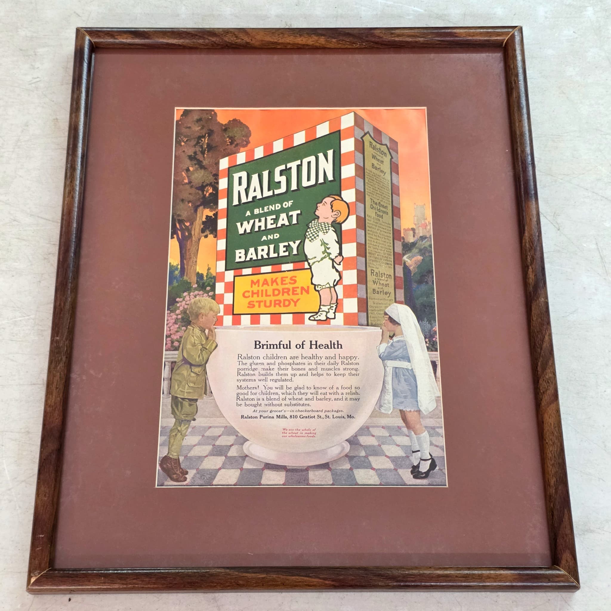 Framed Ralston Purina Wheat & Barley Ad, Circa 1918