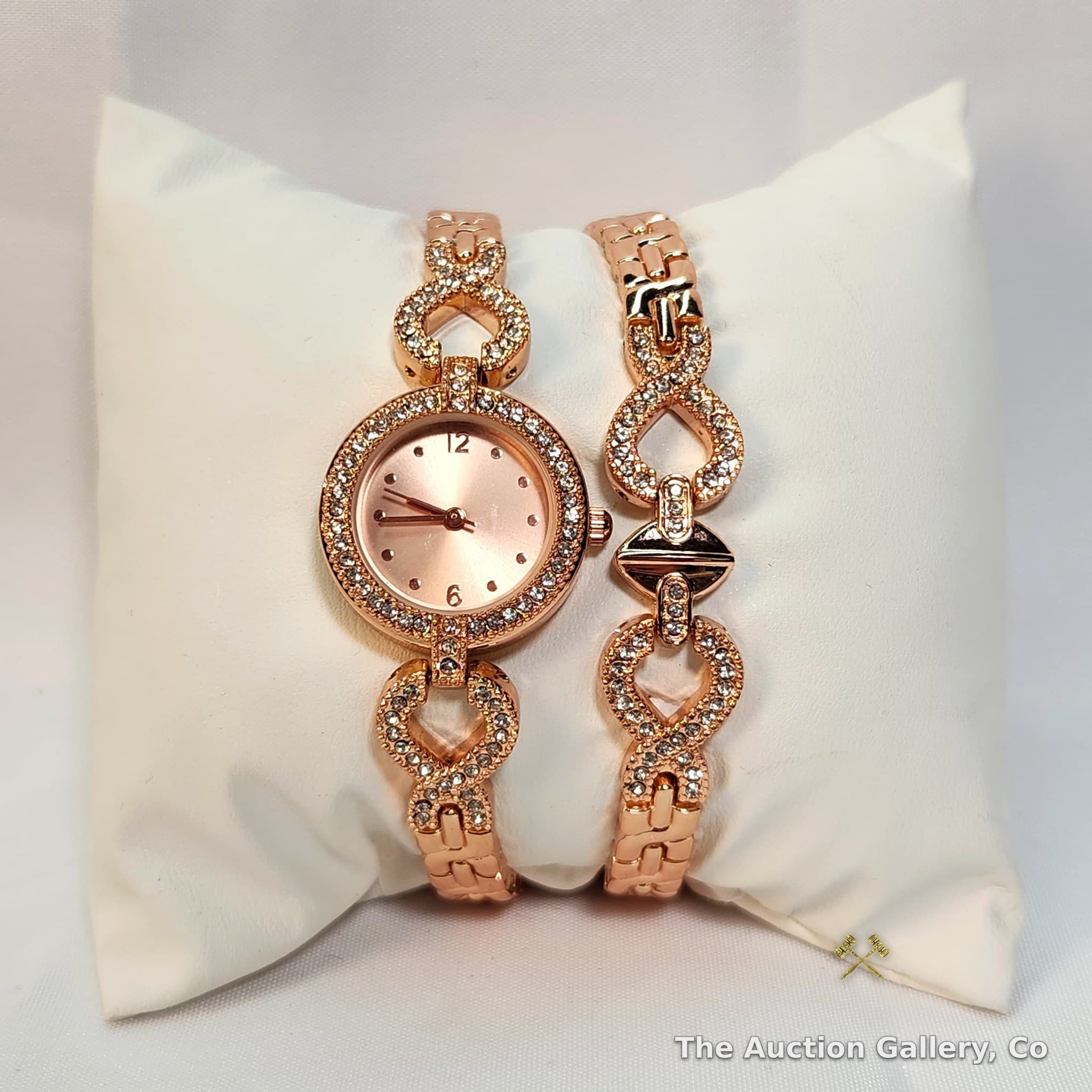 Rose Gold-Tone Crystal Bangle Watch & Bracelet Set