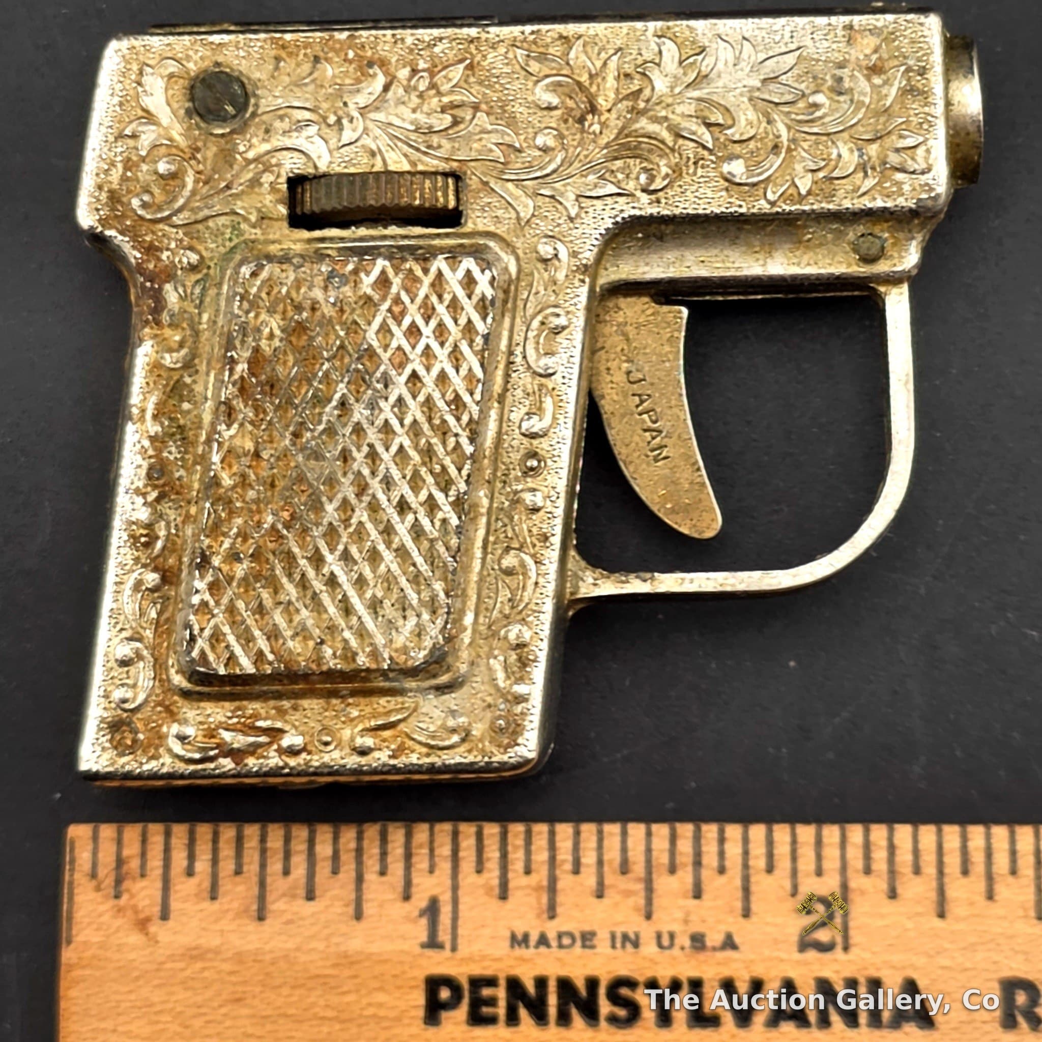 Atlas Pistol Lighter, Engraved, Made in Japan