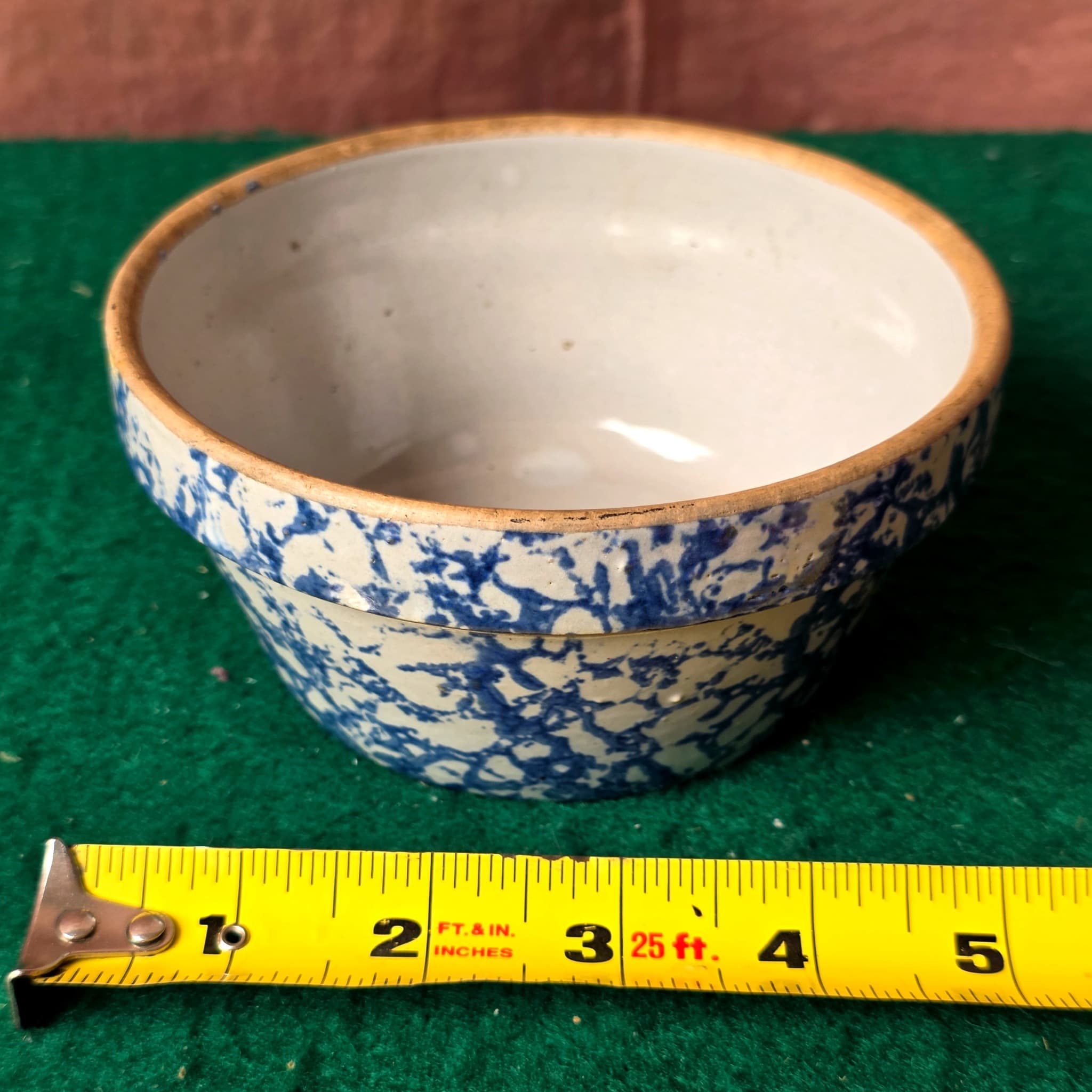 Antique Blue Spongeware Stoneware Mixing Bowl, 5"