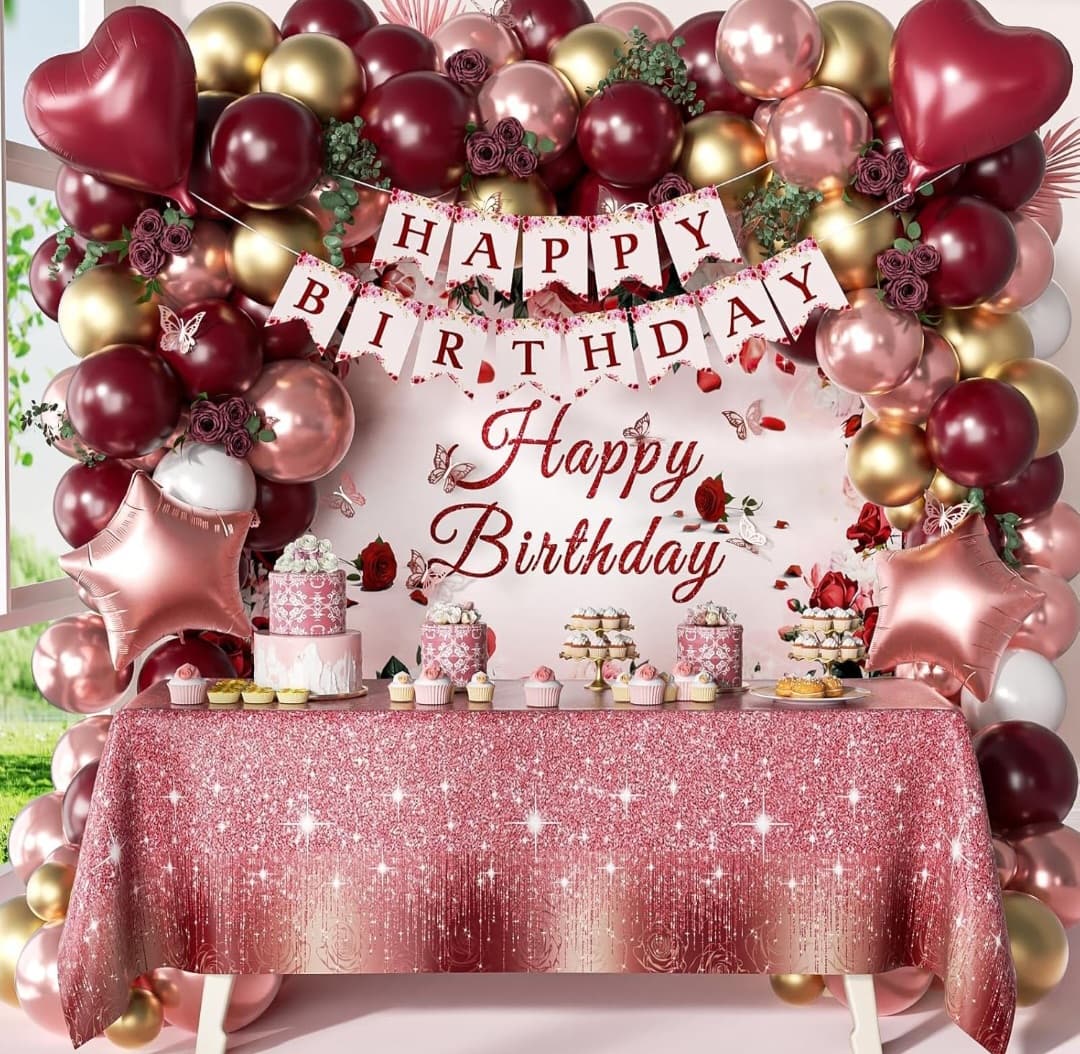 Burgundy Rose Birthday Decorations Set