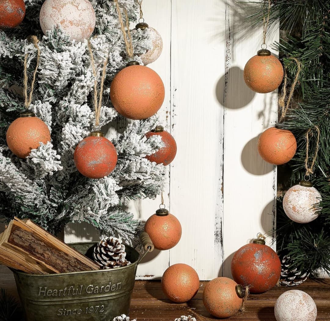 12pc Rustic Neutral Christmas Ornaments - Vintage/Farmhouse