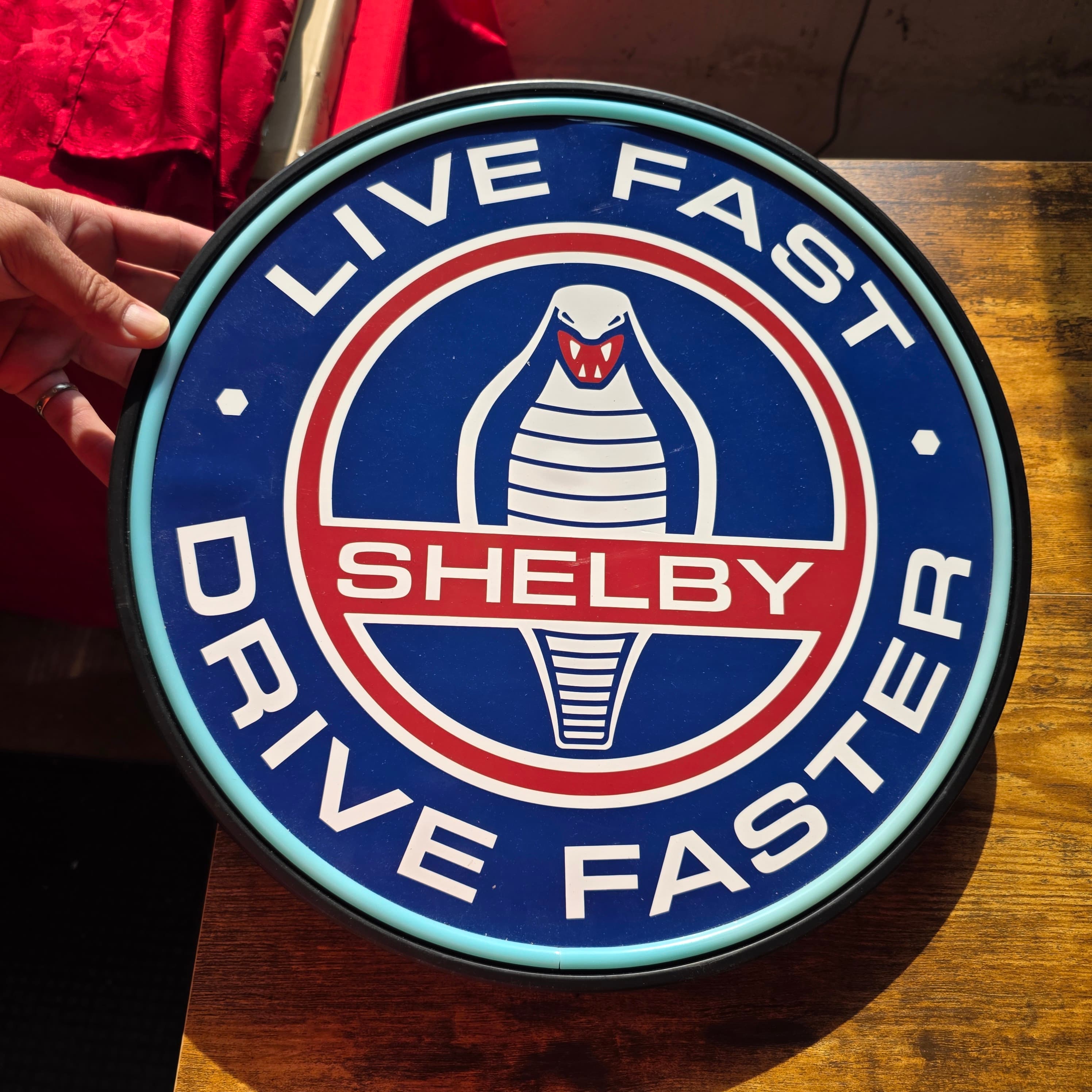 Shelby Cobra 'Live Fast Drive Faster' Round 16" LED Sign