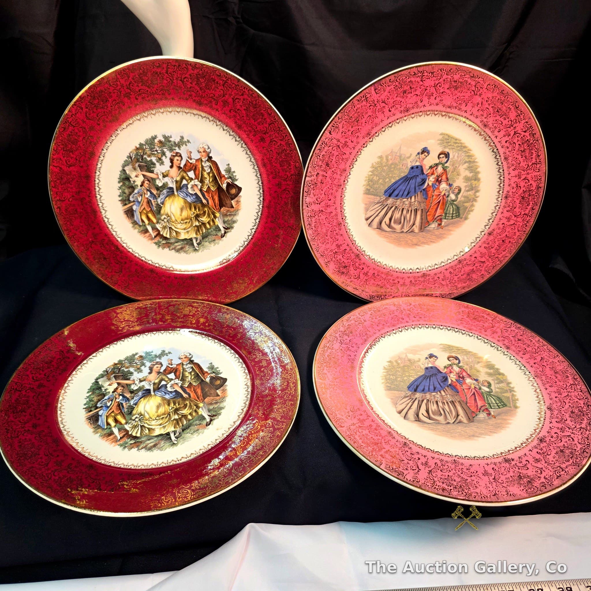 Salem China Vintage Service Plates, Set of 4, 23-Karat Gold