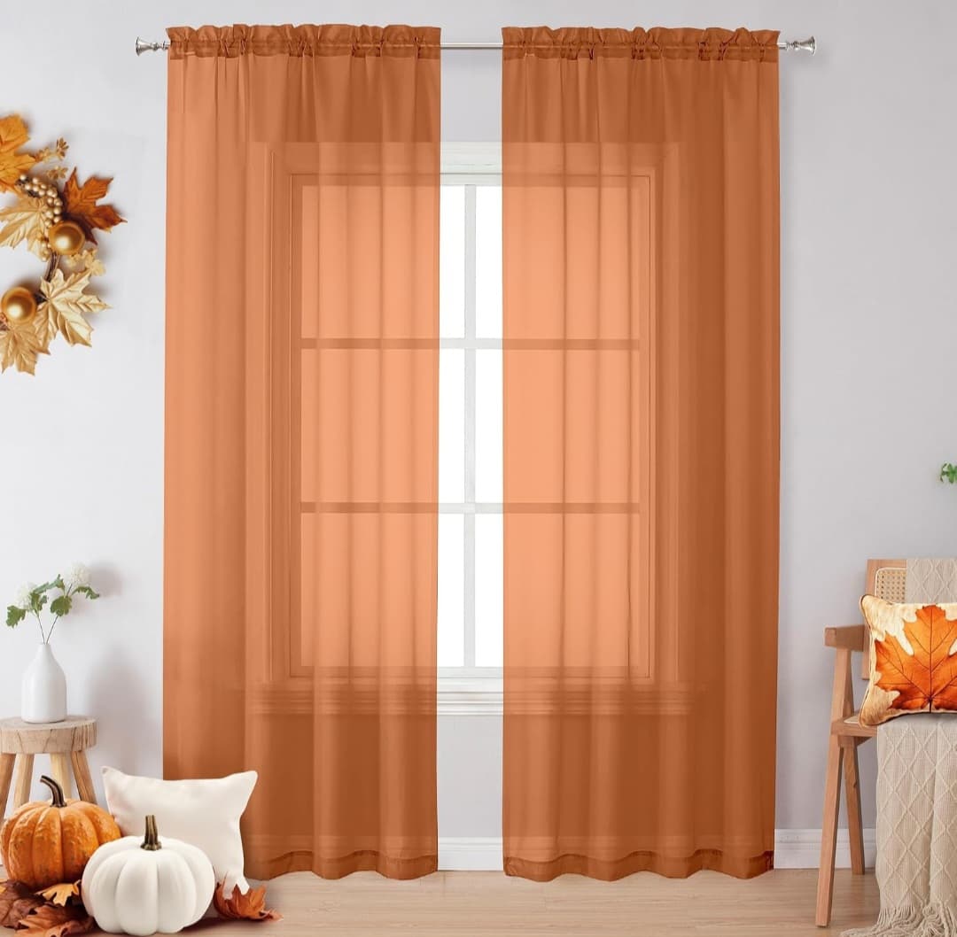 Sheer Orange Curtains 84 inch Length 2 Panels (Each 42" W x 84" L)