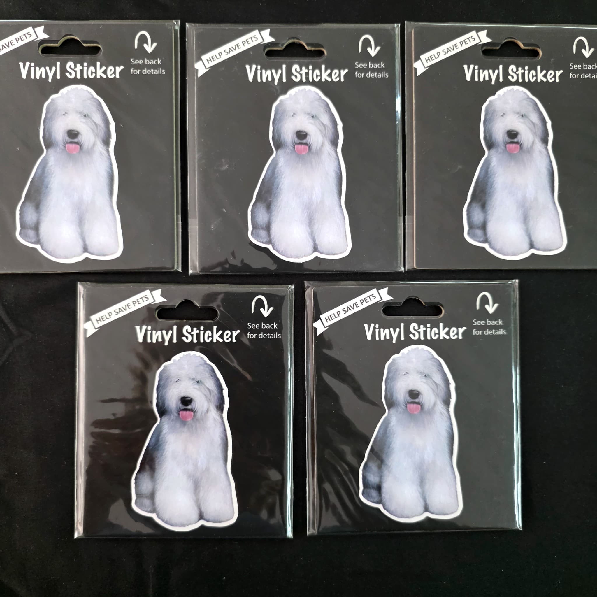 Old English Sheepdog Vinyl Stickers, Lot of 5