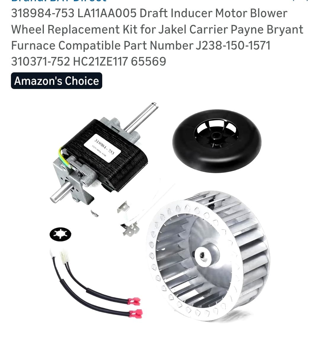 Draft Inducer Motor Blower Wheel Replacement Kit, New
