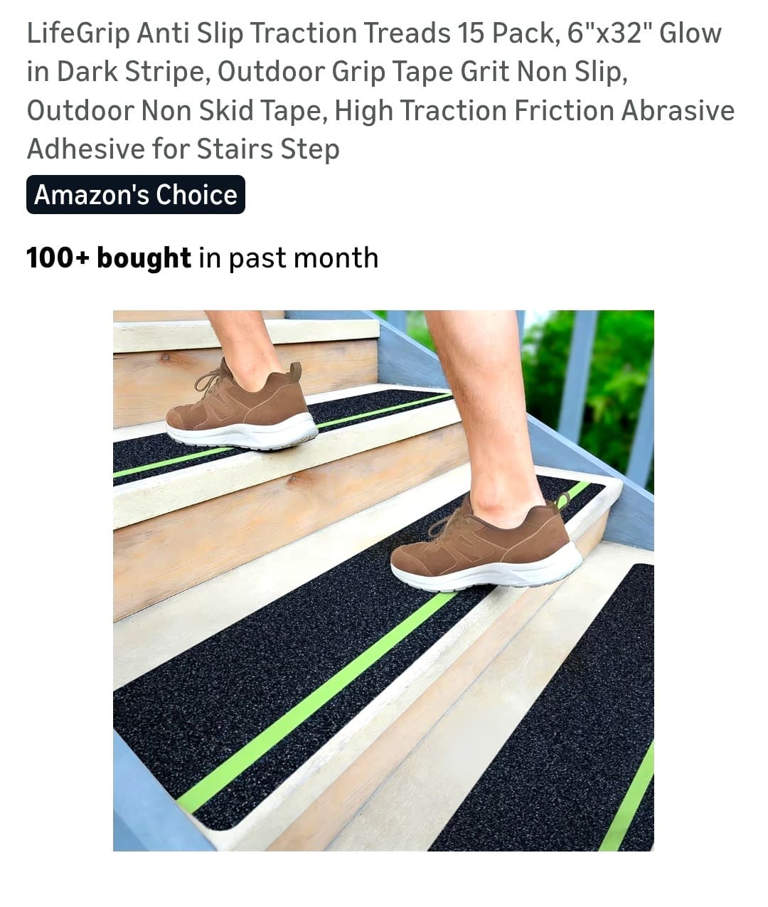 LifeGrip Anti-Slip Stair Tread Strips, 15-Pack, Glow-in-Dark