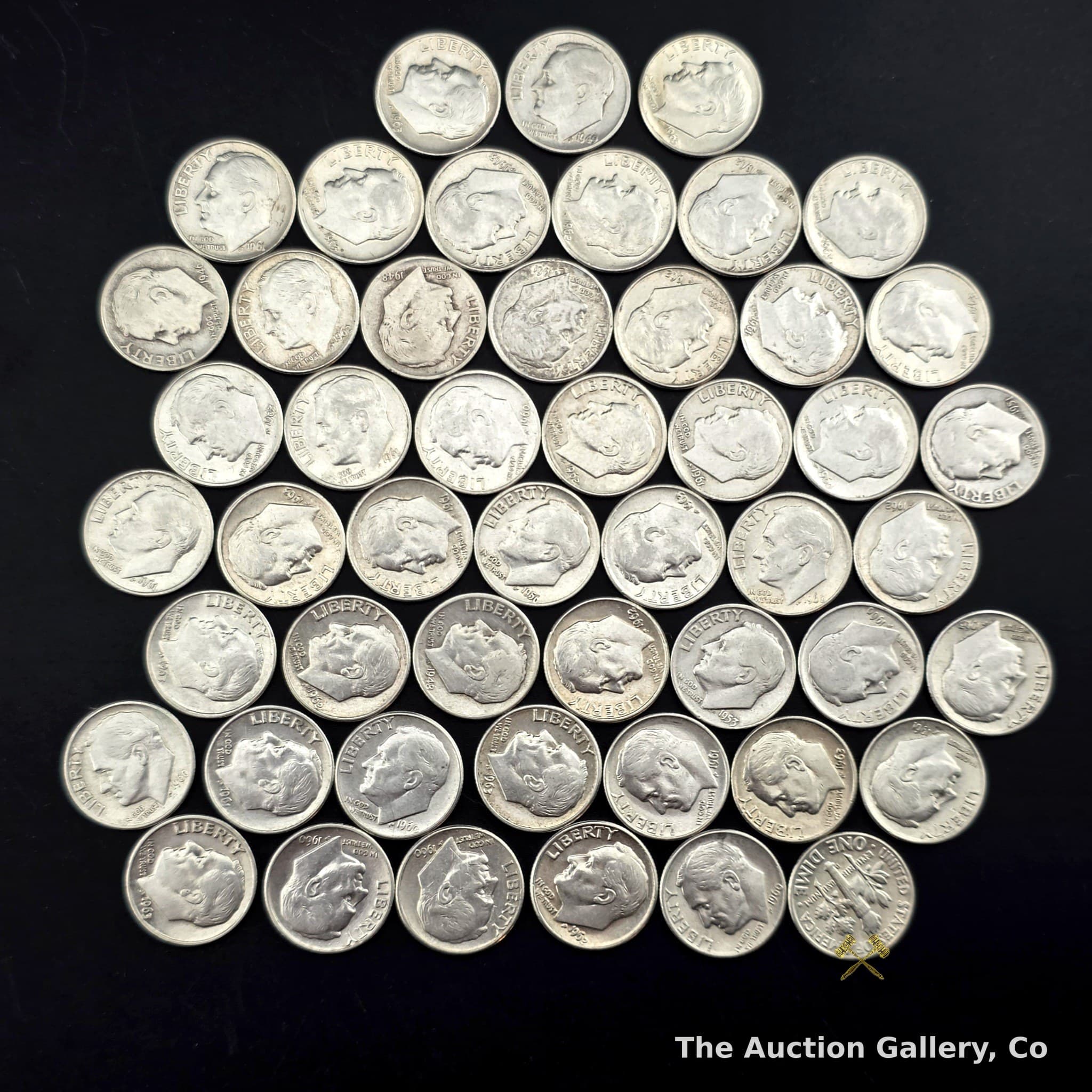 Roll of 90% Silver Roosevelt Dimes, Lot of 50, Near Uncirculated