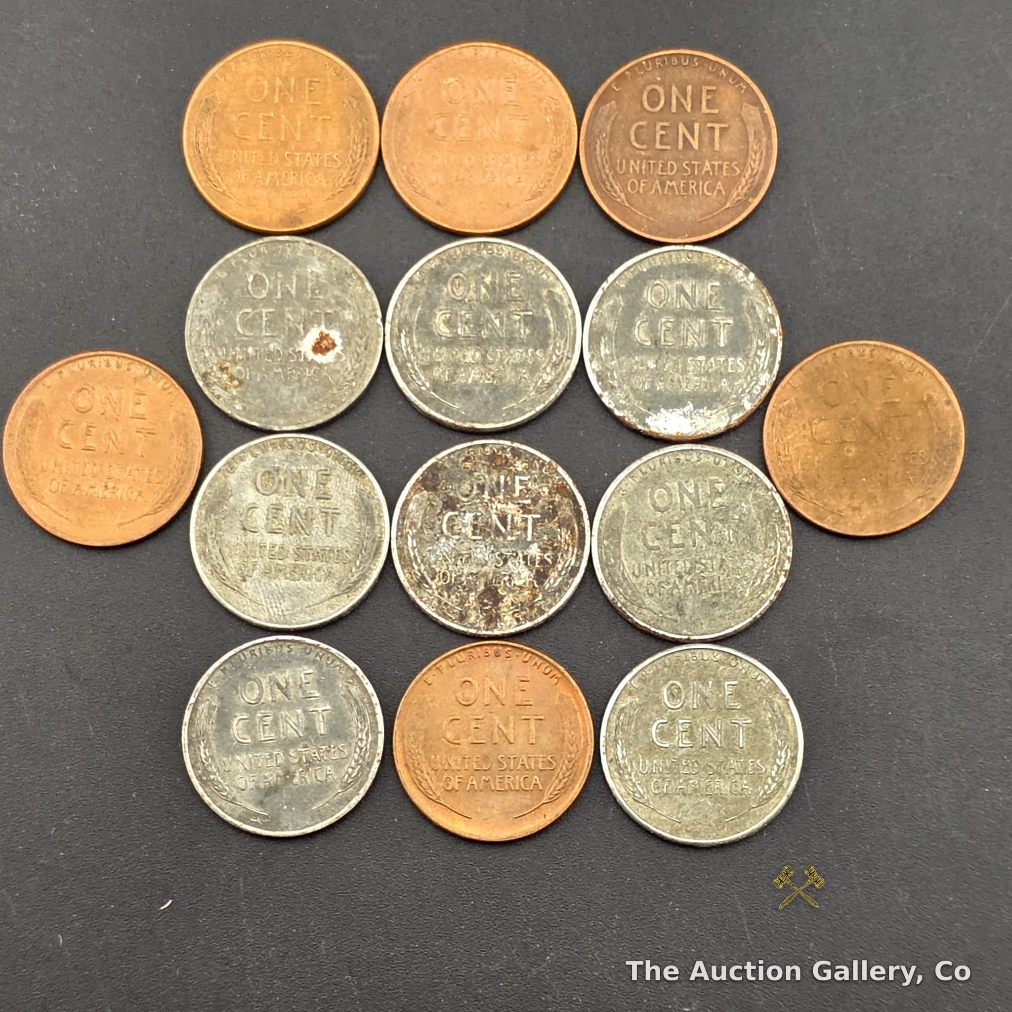 Lot of 14 Lincoln Wheat Cents, Includes 1943 Steel Cents