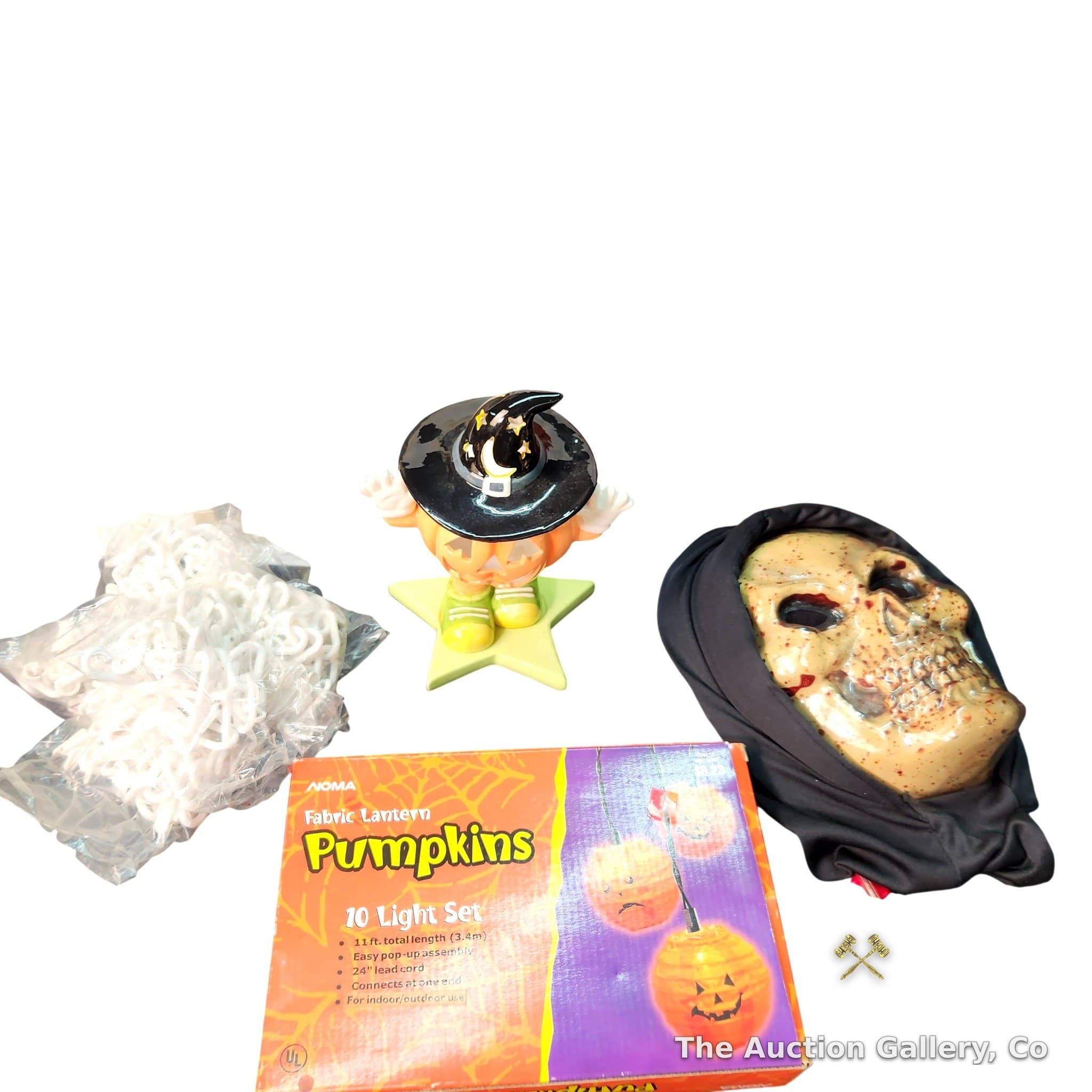 Halloween Decor Lot โ Signs, Ceramic Figurine, Mask, Lights, Chains with Clips