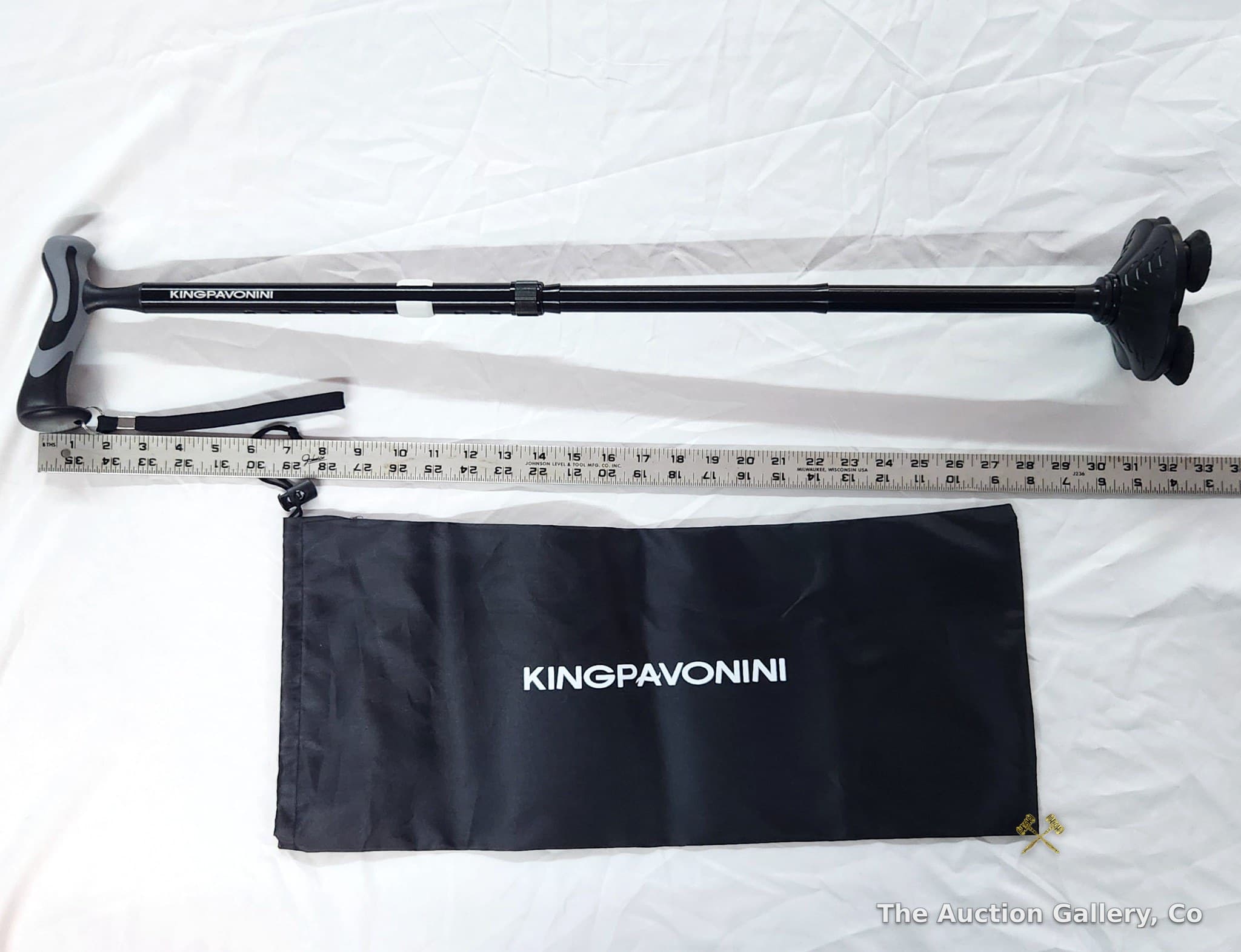 KingPavonini Adjustable Folding Quad Cane with Carry Bag, New