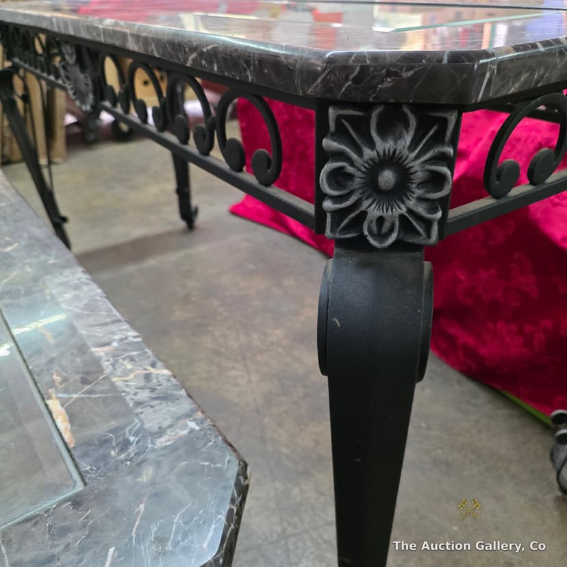 Wrought Iron & Faux Marble Glass-Top Coffee and Sofa Table Set โ photo 5