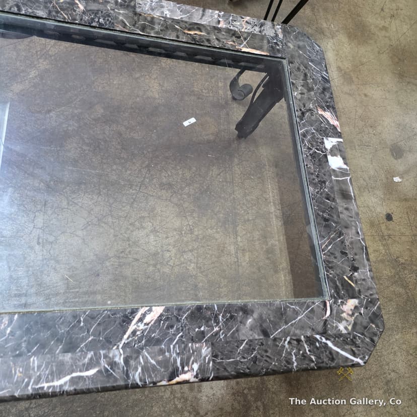 Wrought Iron & Faux Marble Glass-Top Coffee and Sofa Table Set โ photo 3