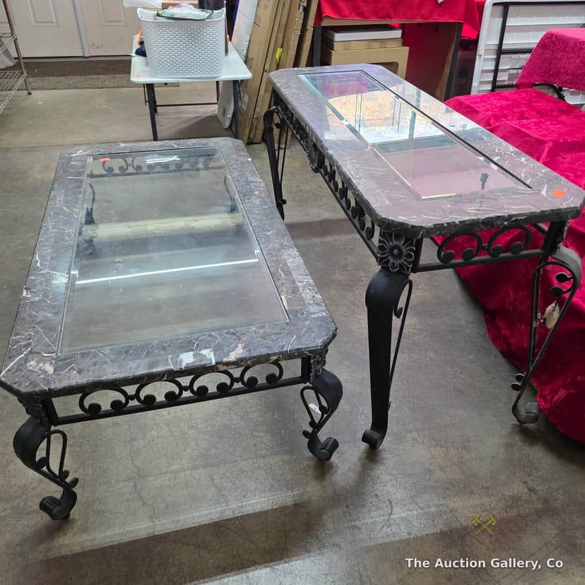Wrought Iron & Faux Marble Glass-Top Coffee and Sofa Table Set โ photo 6