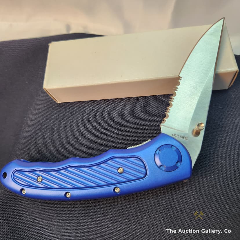 Blue Folding Pocket Knife, 440 S. Steel, New in Box β photo 2