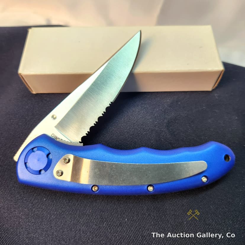 Blue Folding Pocket Knife, 440 S. Steel, New in Box