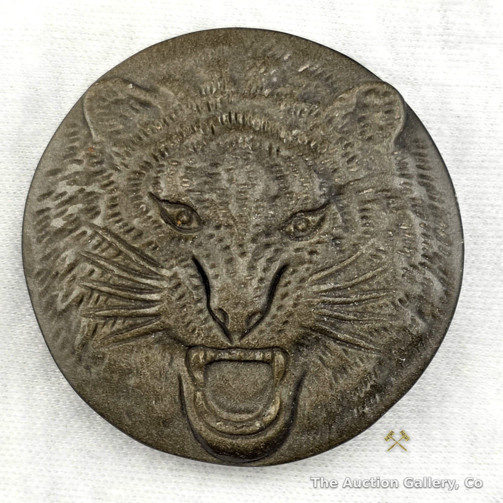 Carved Serpentine Roaring Tiger Disc, 2" Round