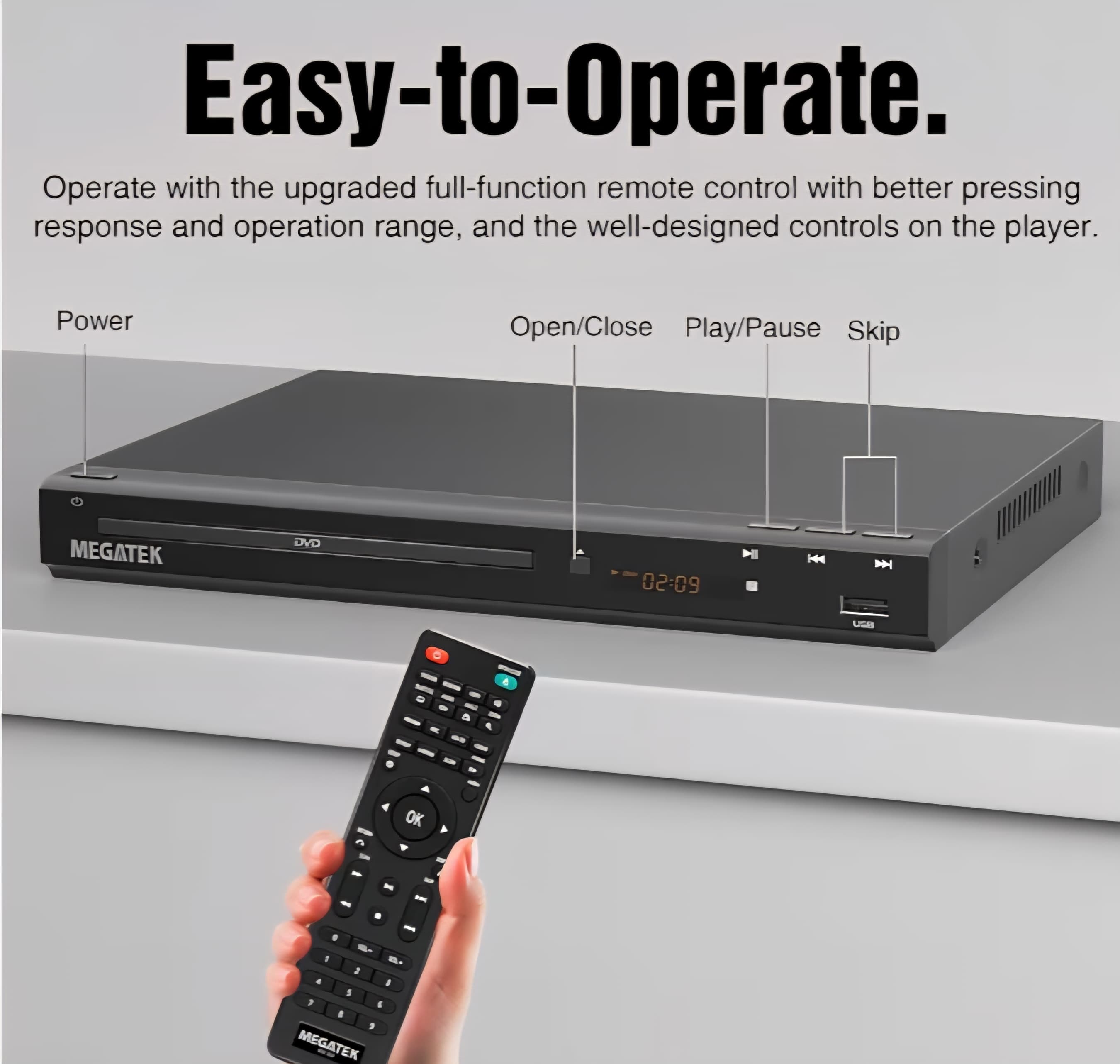 HDMI DVD Player for TV, Compact CD/DVD Player for Smart TV, USB Port, Plays All Region DVDs & Multi Formats, Metal Housing, HDMI/RCA Cables & Remote Included