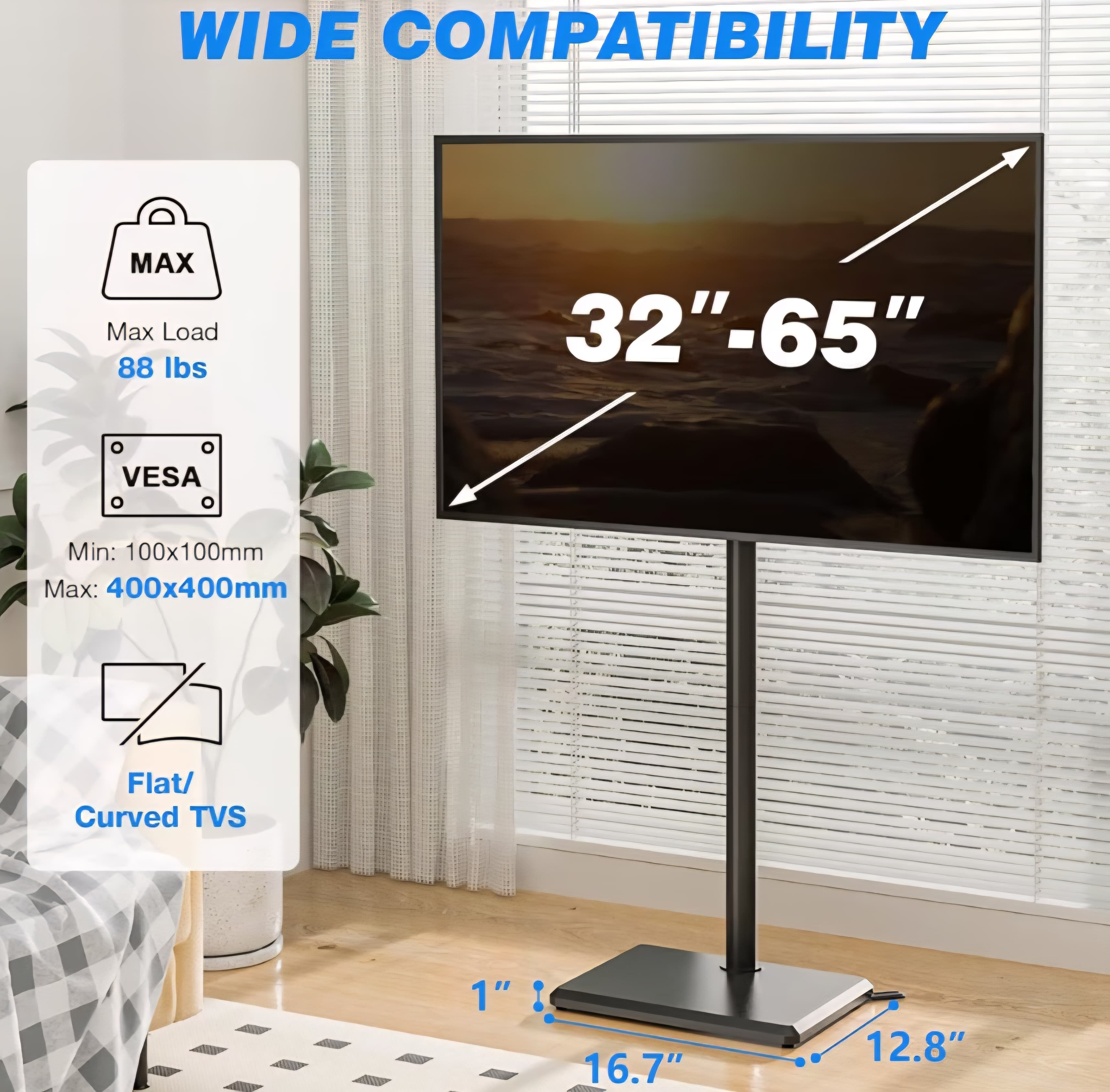 Height Adjustable Swivel Floor TV Stand with Mount for 32-65 inch TVs up to 88 lbs