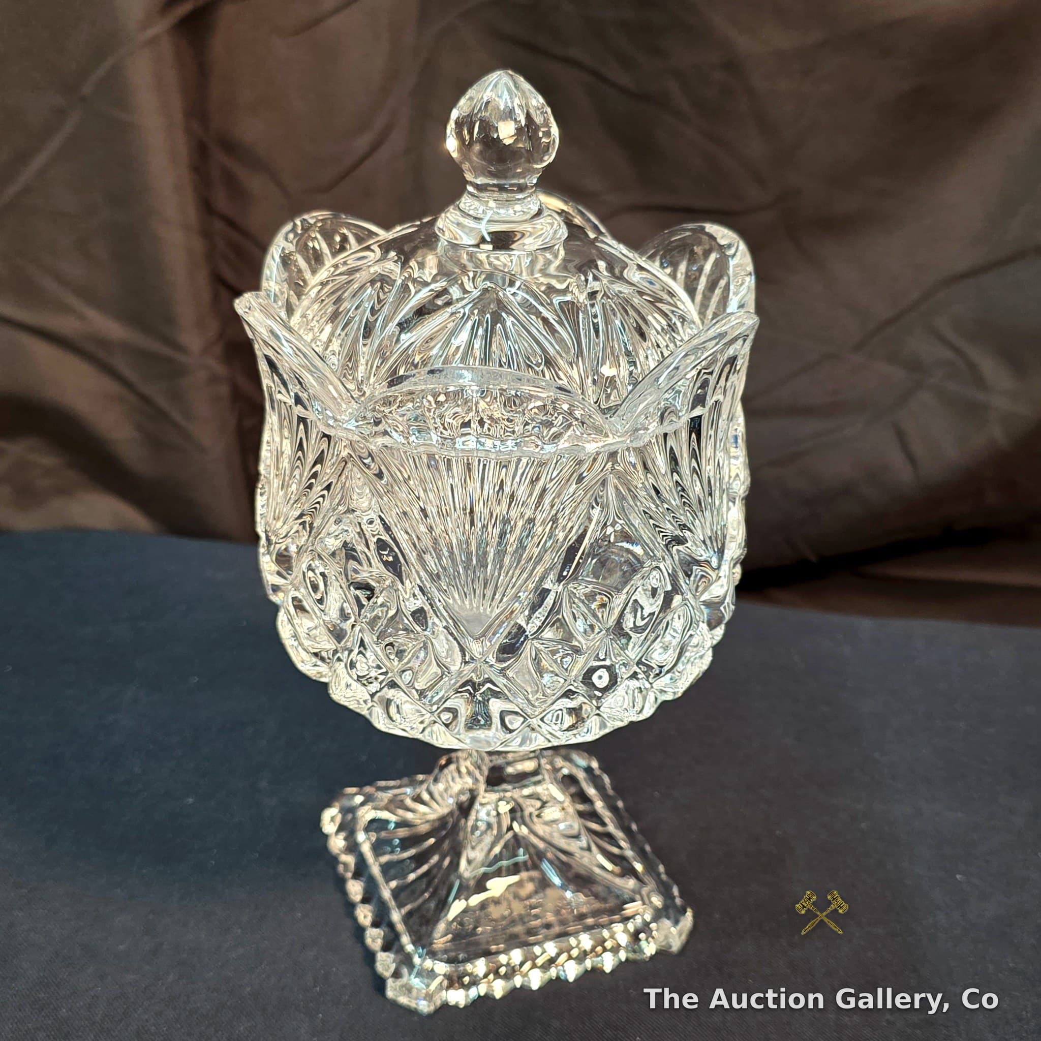 Lead Crystal Lidded Pedestal Candy Dish, 8.5" Tall