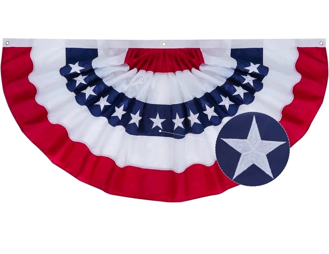 Bunting Flag 5x10 Feet Outdoor, Embroidery Stars American US Bunting Flags with 5 Brass Grommets, Patriotic Half Fan Banner for Fourth of July Decor, 4th of july Decorations Outdoor