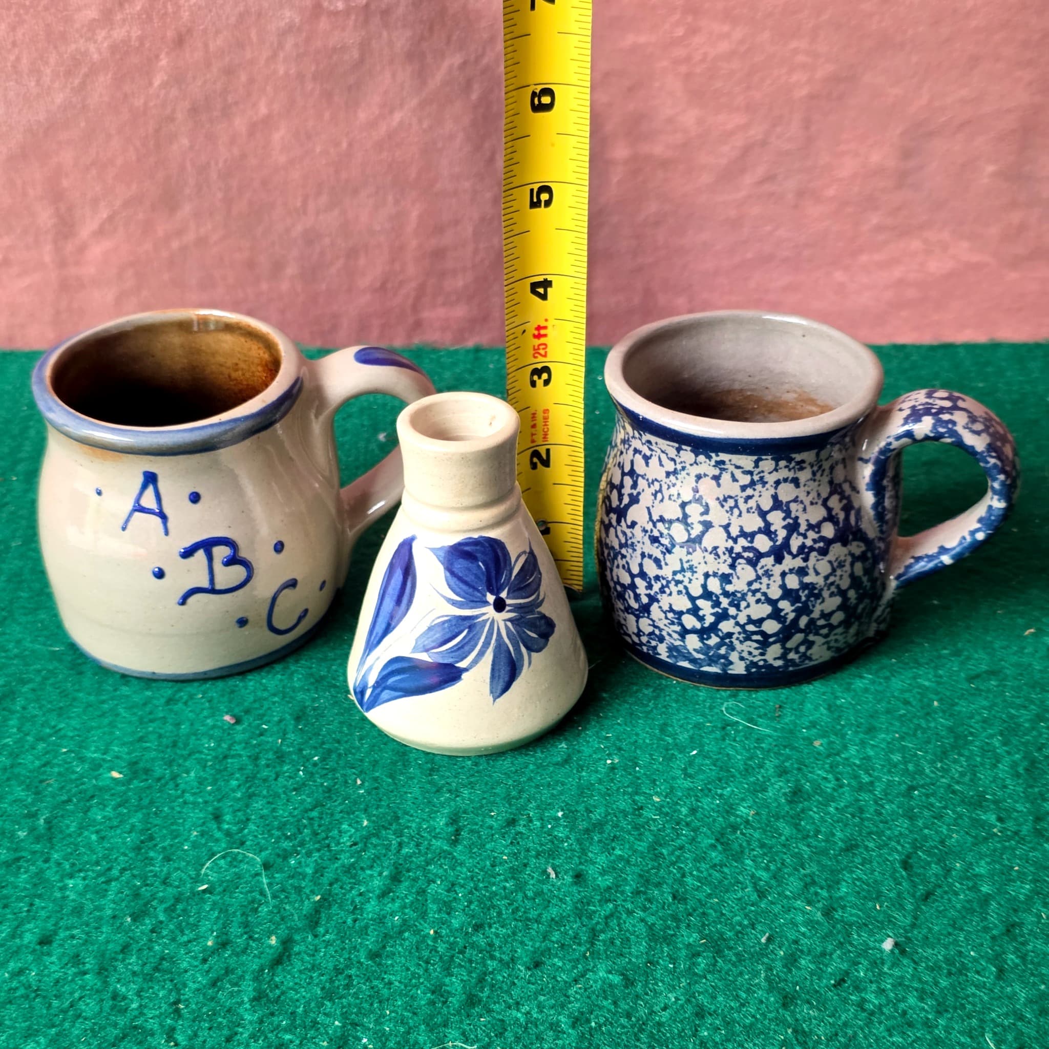 Set of 3 Blue & Grey Stoneware Pottery Pieces