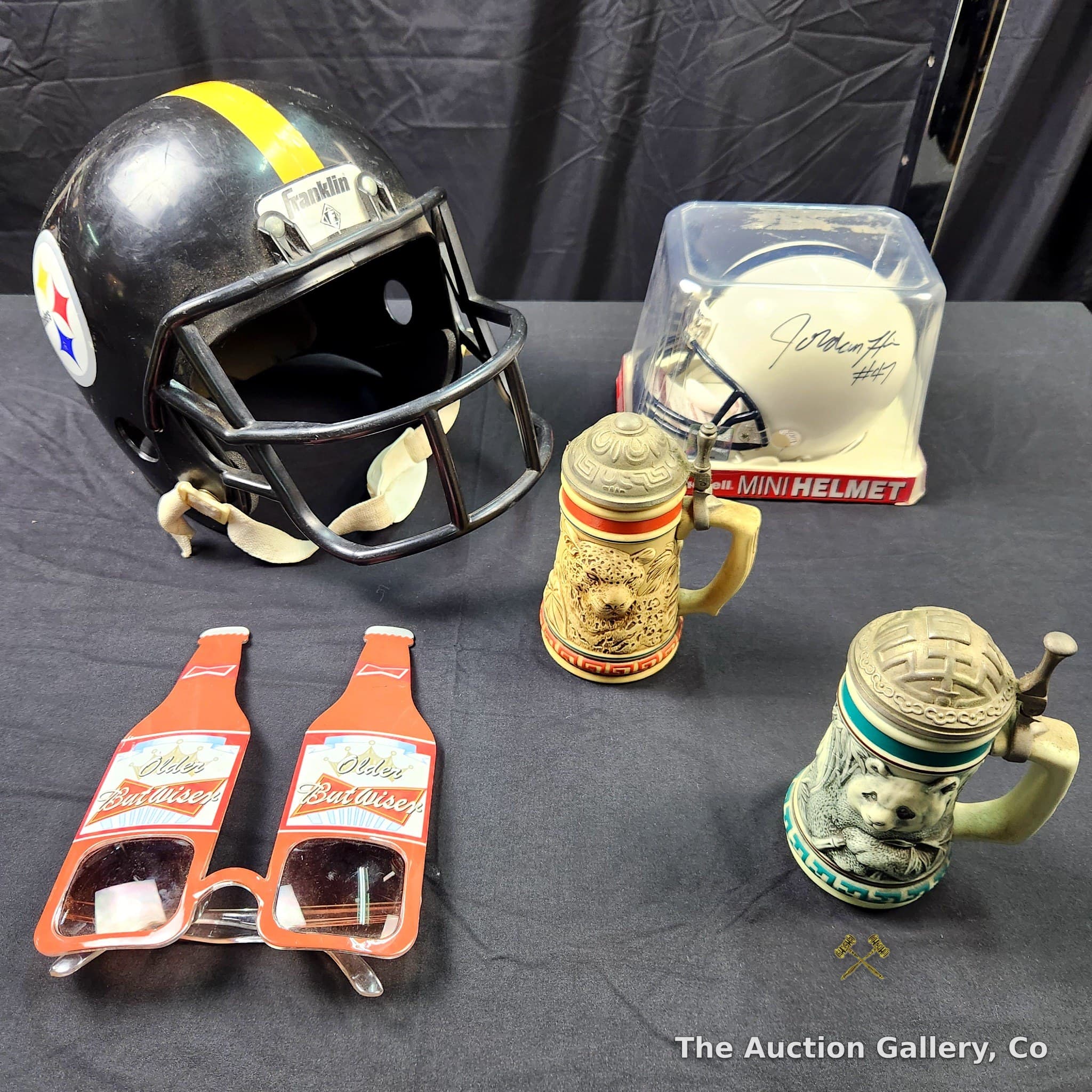 Pittsburgh Steelers Helmet, Signed Mini Helmet & Beer Stein Lot