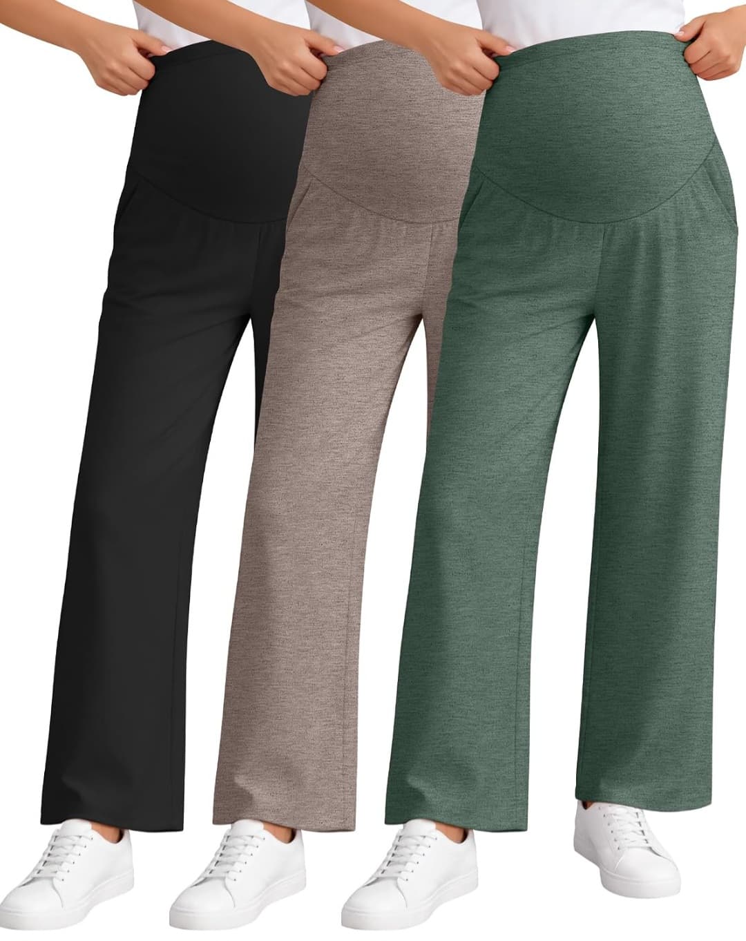 3 Pack Women's Maternity Pants, Wide Leg with Pockets
