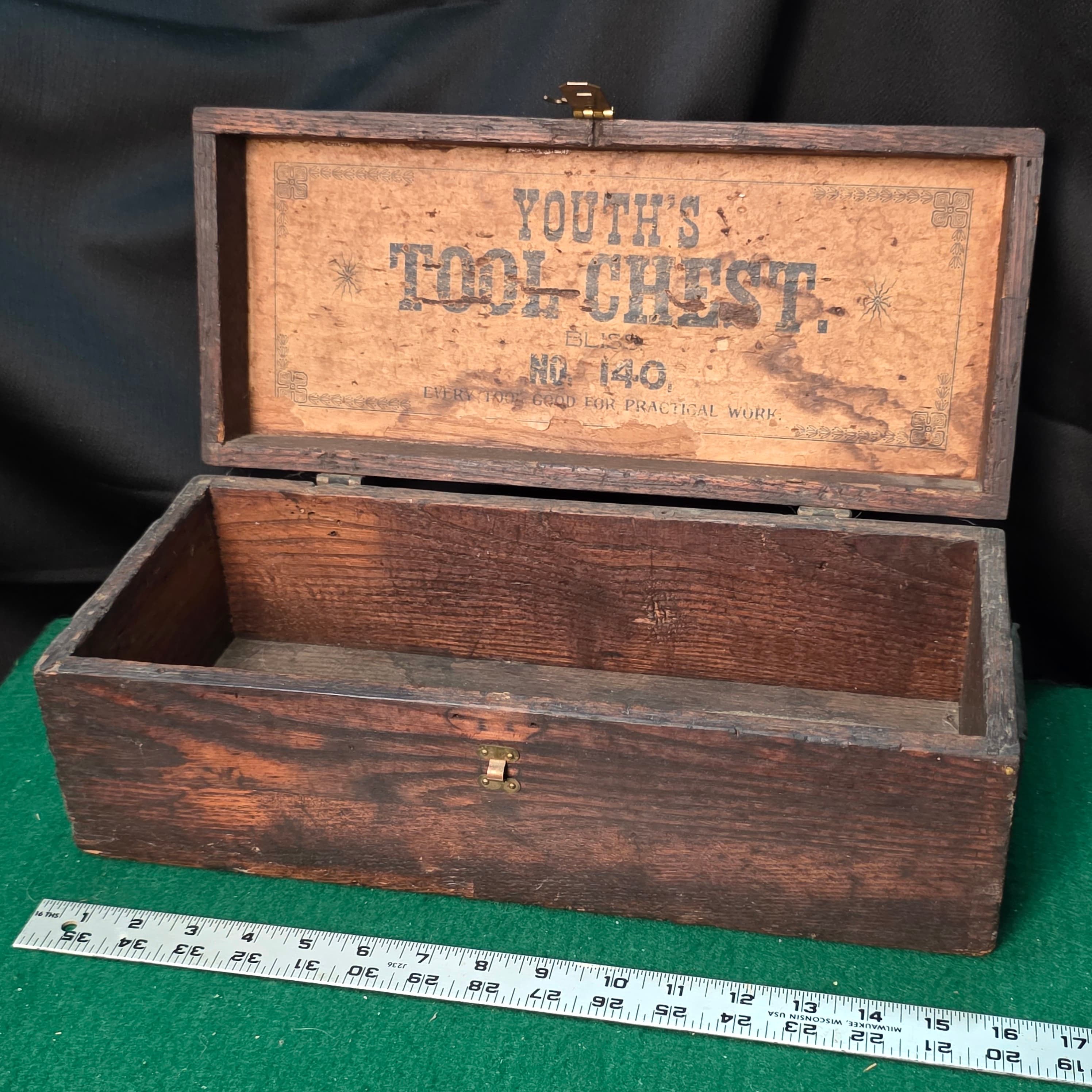 Antique Wooden Youthβs Tool Chest No. 140 Box Vintage Child's Toy Chest