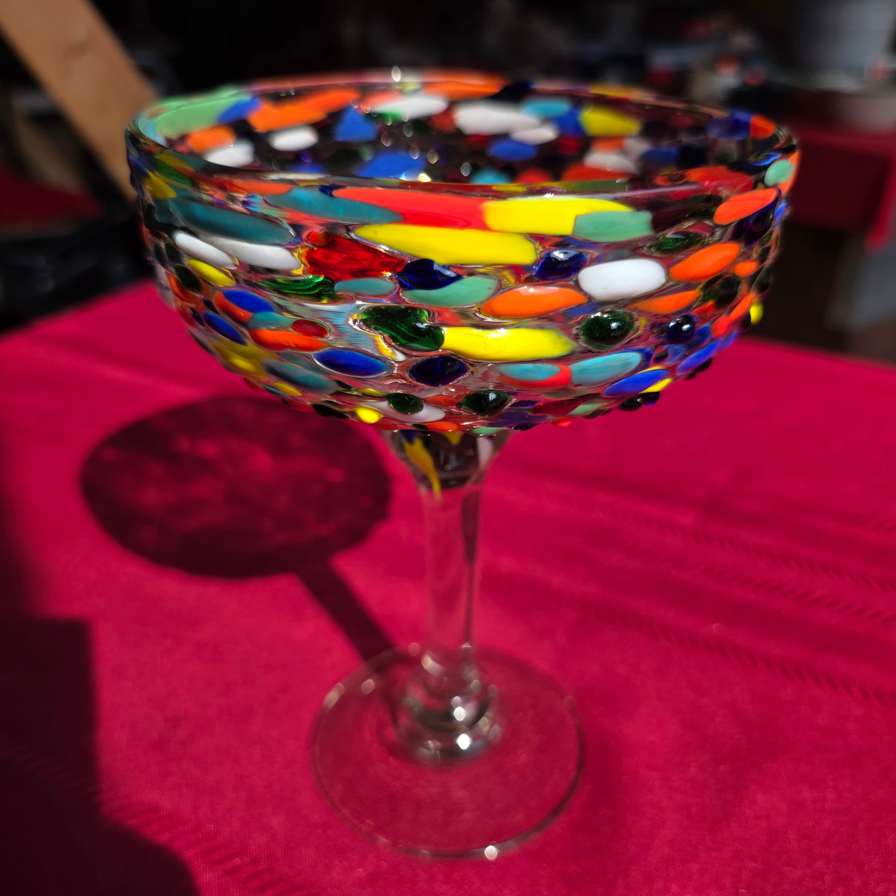 Hand-Blown Confetti Glass Margarita Glass 7" tall