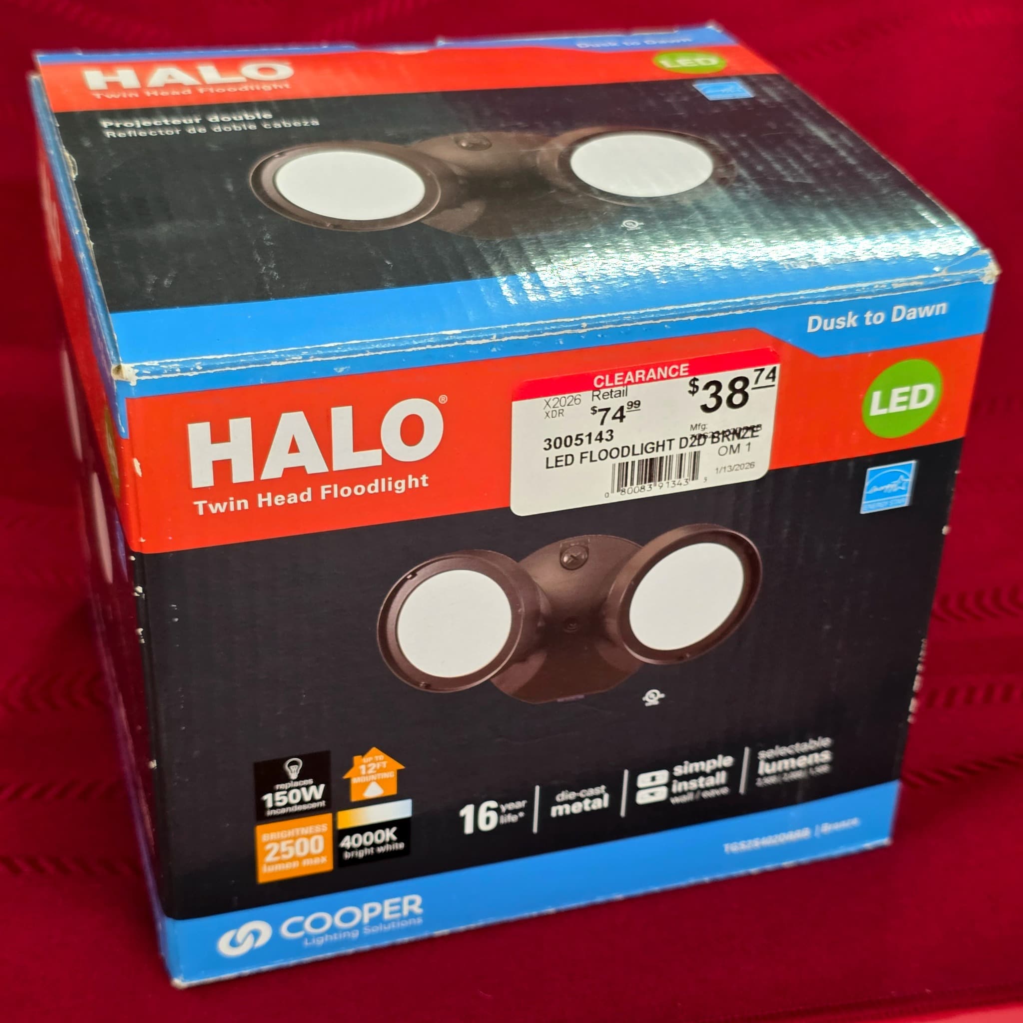 Halo Twin Head LED Floodlight, Dusk to Dawn, Bronze