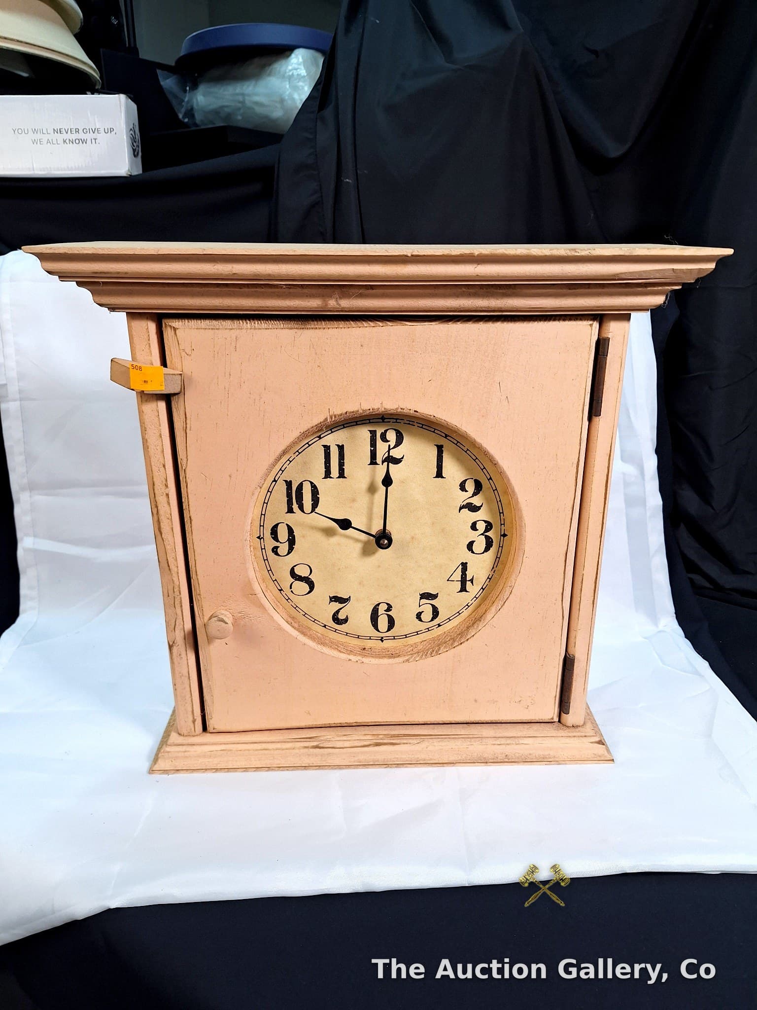 Rustic Wood Mantel Clock Cabinet with Clock Face Door