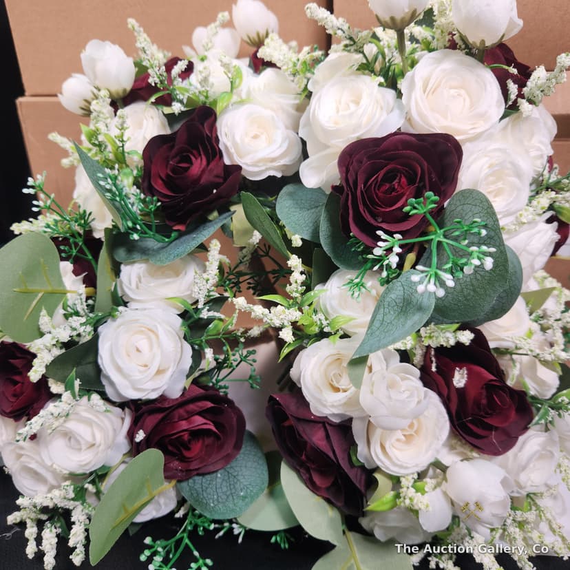 Artificial Rose Bouquets, Burgundy & White, Set of 16 (New in Box) β photo 3