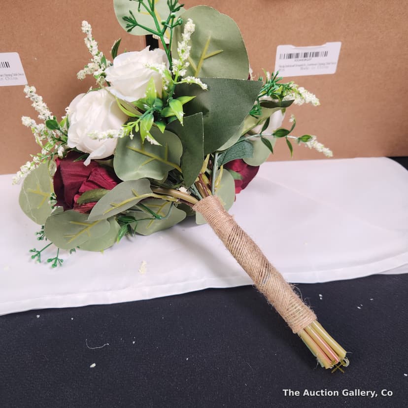 Artificial Rose Bouquets, Burgundy & White, Set of 16 (New in Box) β photo 5