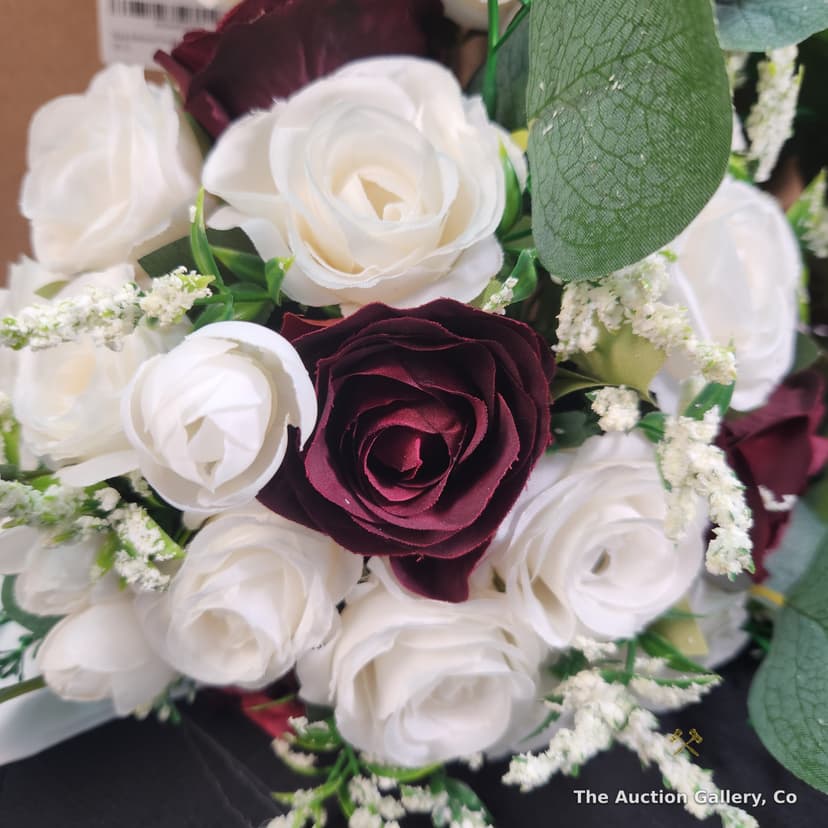 Artificial Rose Bouquets, Burgundy & White, Set of 16 (New in Box) β photo 2
