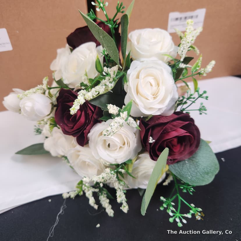 Artificial Rose Bouquets, Burgundy & White, Set of 16 (New in Box) β photo 4