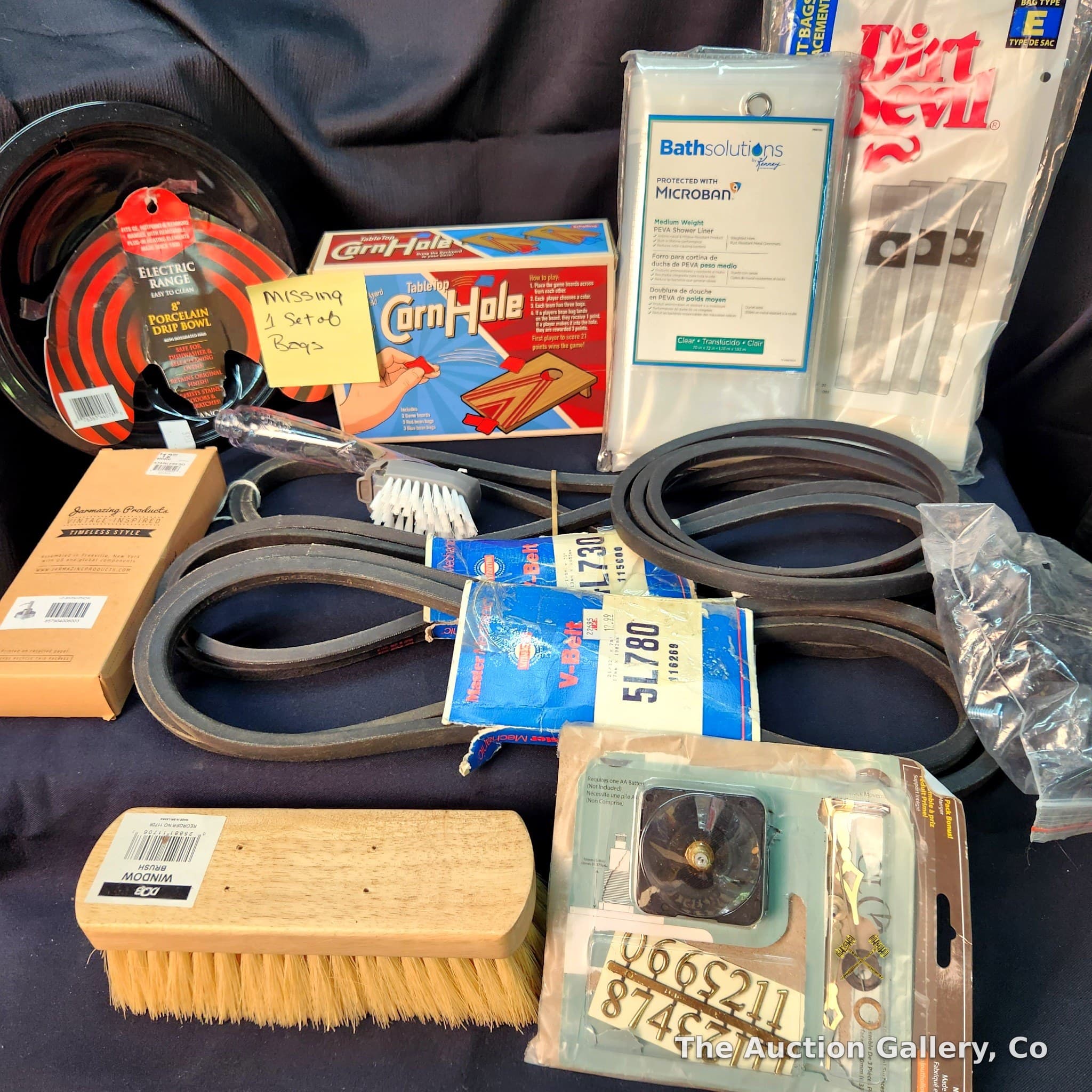 Mixed Household Lot โ V-Belts, Corn Hole Game, Brushes & More
