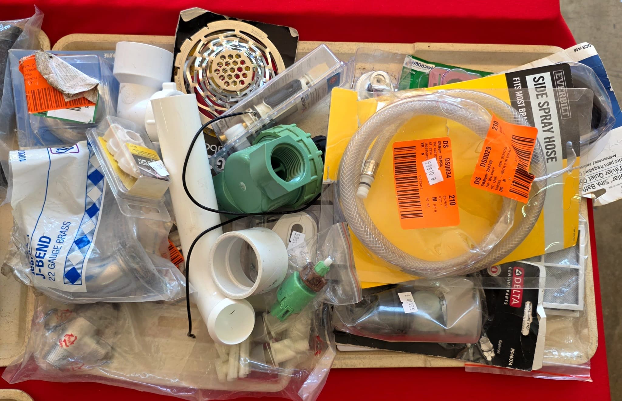 Tray Lot: Hardware & Plumbing Supplies