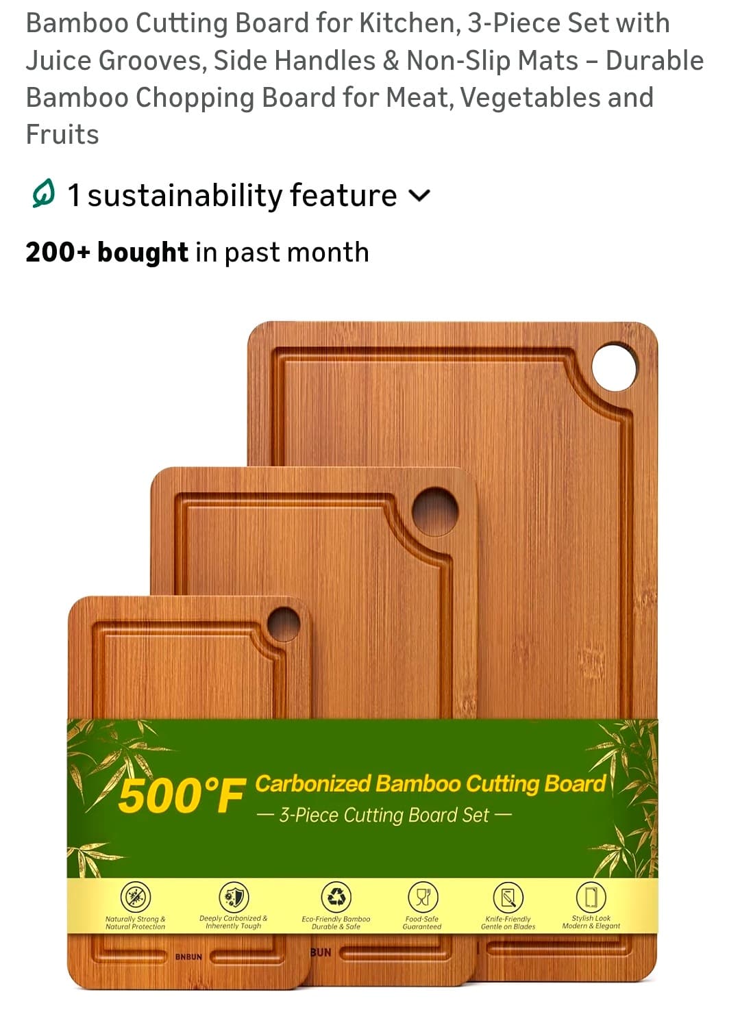 Bamboo Cutting Board Set, 3 Pieces, New in Box