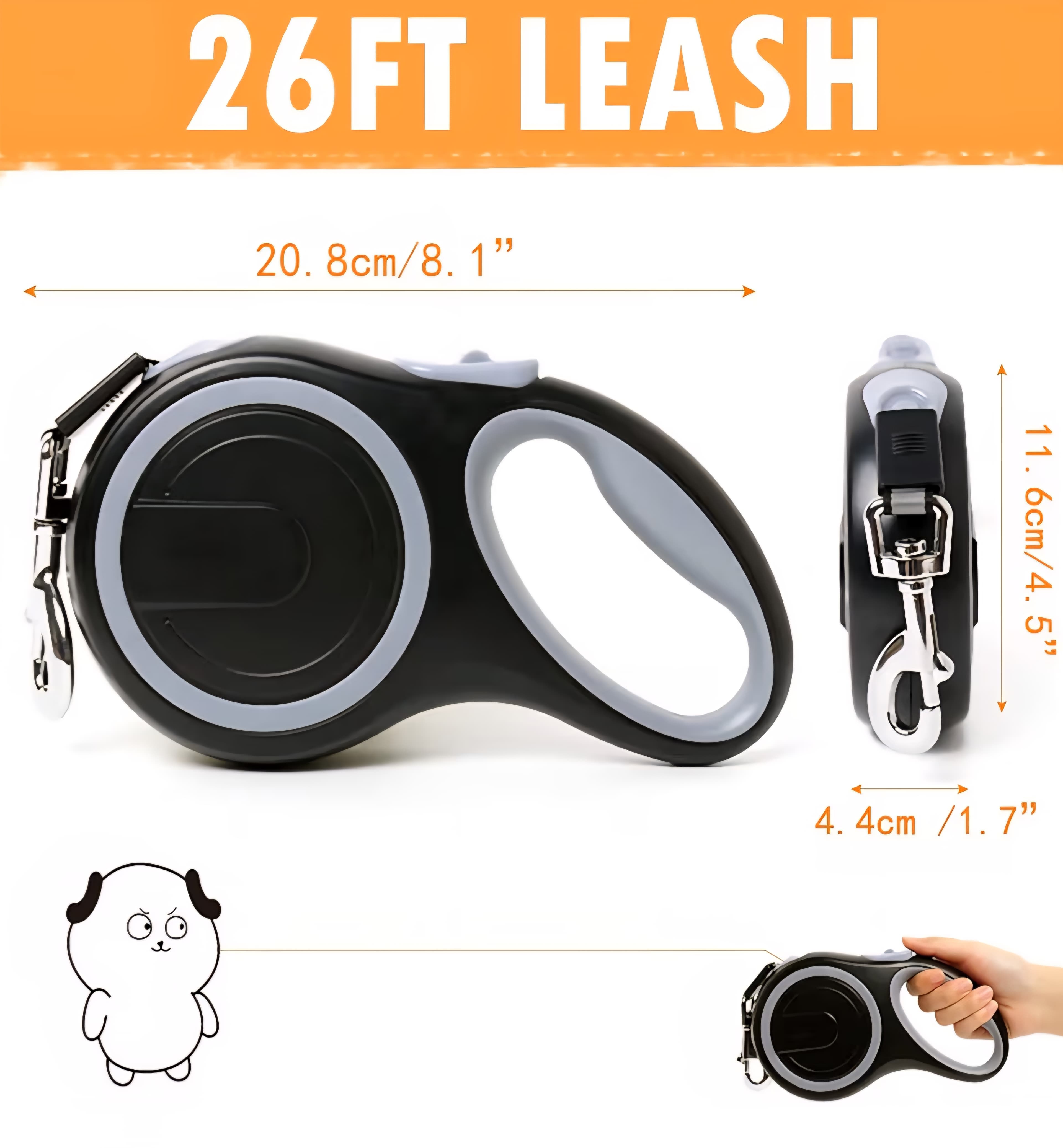 26ft Retractable Dog Leash - Up to 110 Pounds